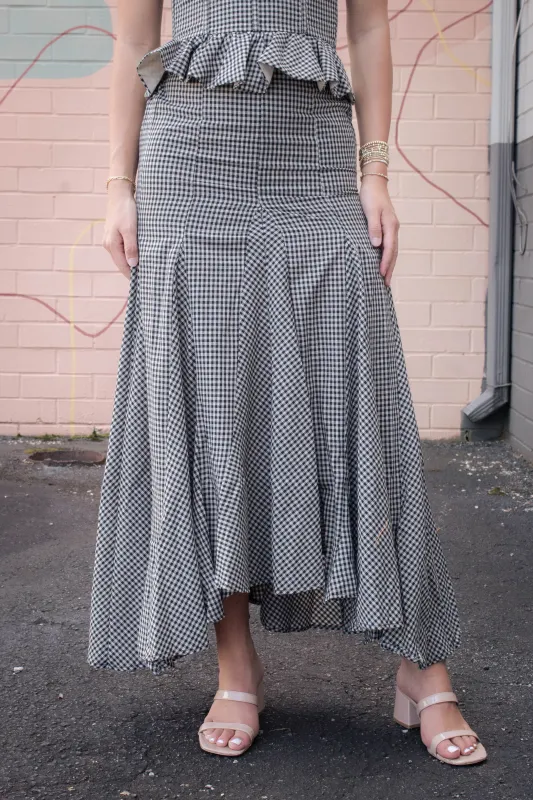 Minerva Checkered Maxi Skirt, Black Taupe sold by North & Main Clothing Company