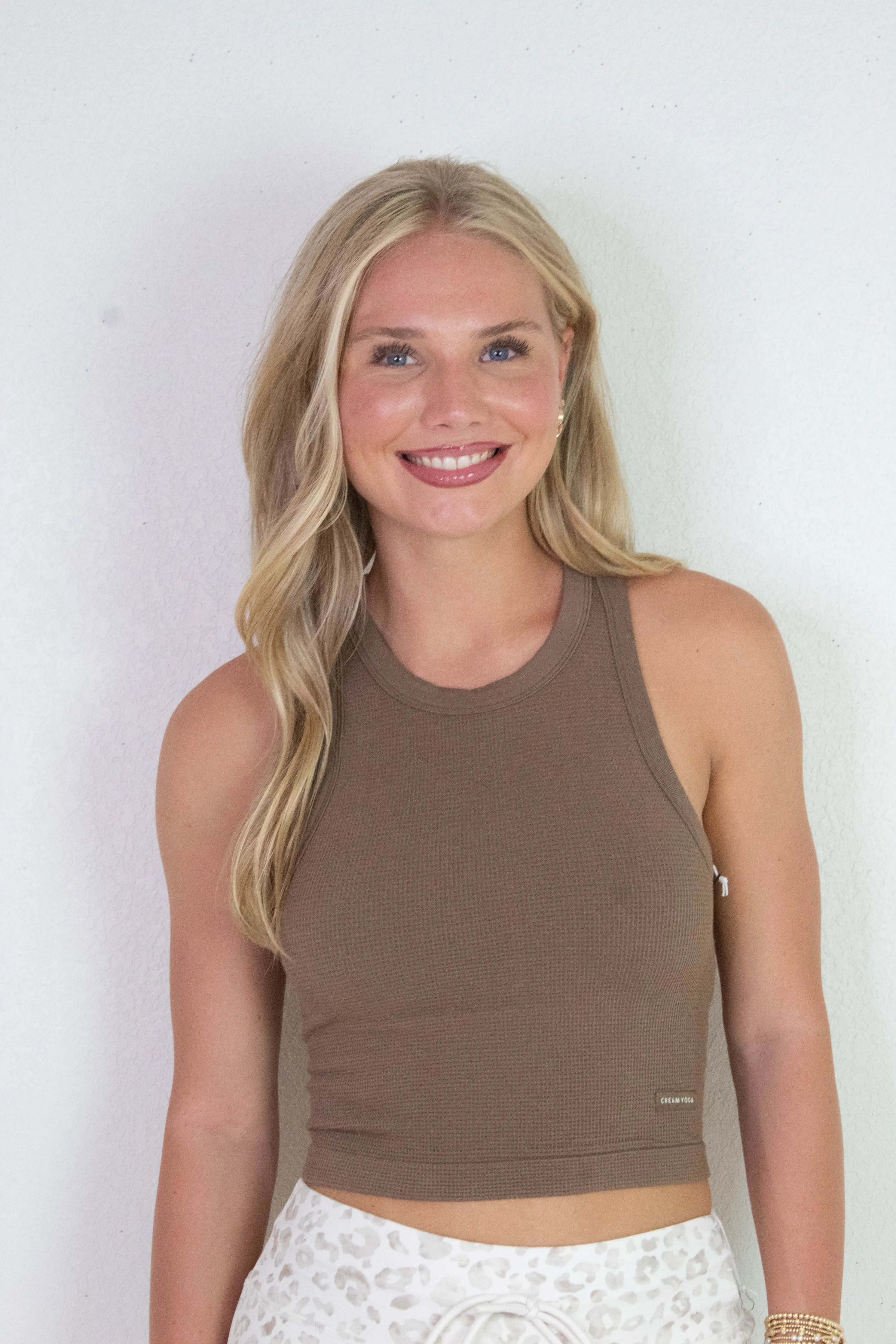 Mia High Neck Tank Bra, Latte | Cream Yoga sold by North & Main Clothing Company product image thumbnail 3