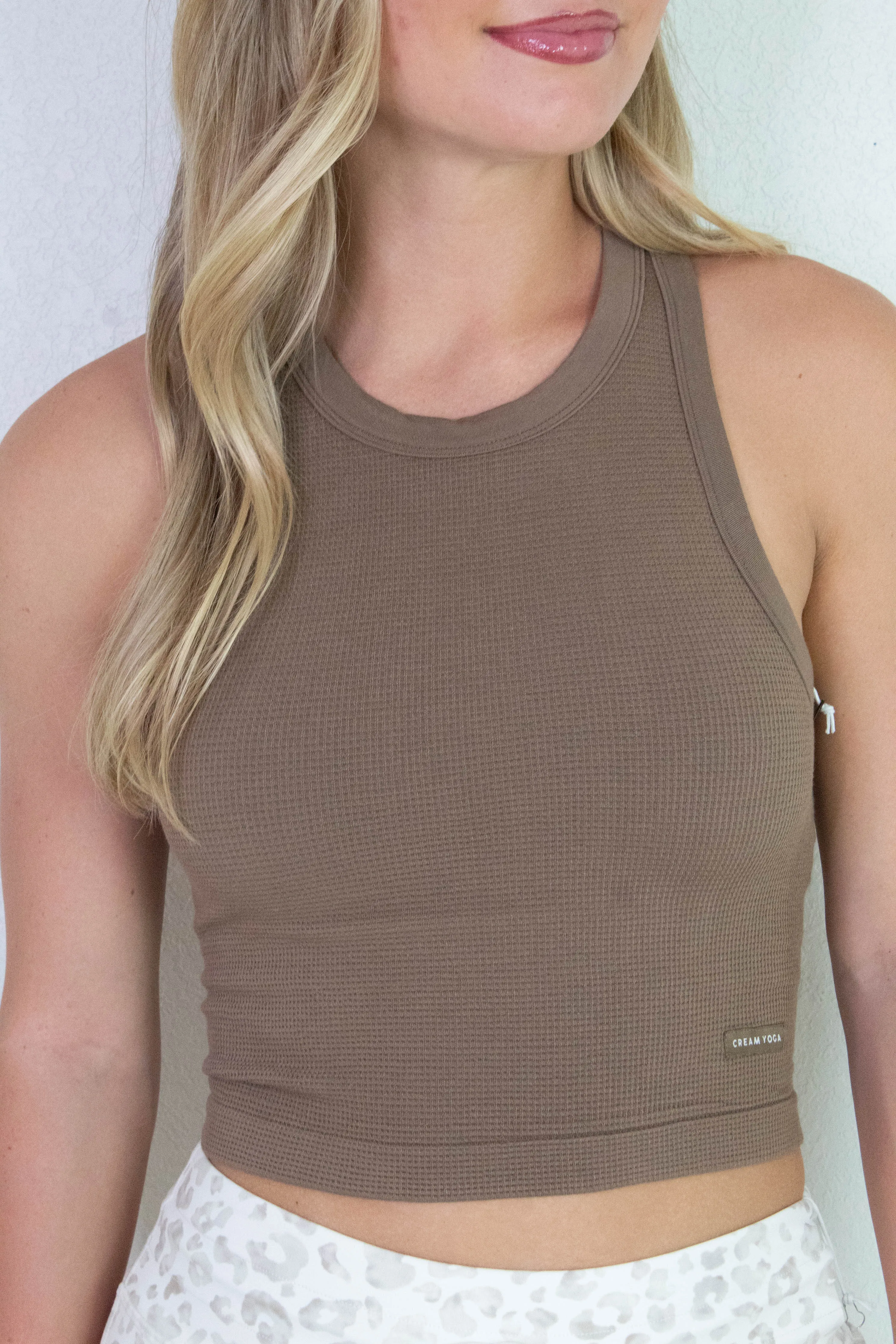 Mia High Neck Tank Bra, Latte | Cream Yoga sold by North & Main Clothing Company product image thumbnail 4