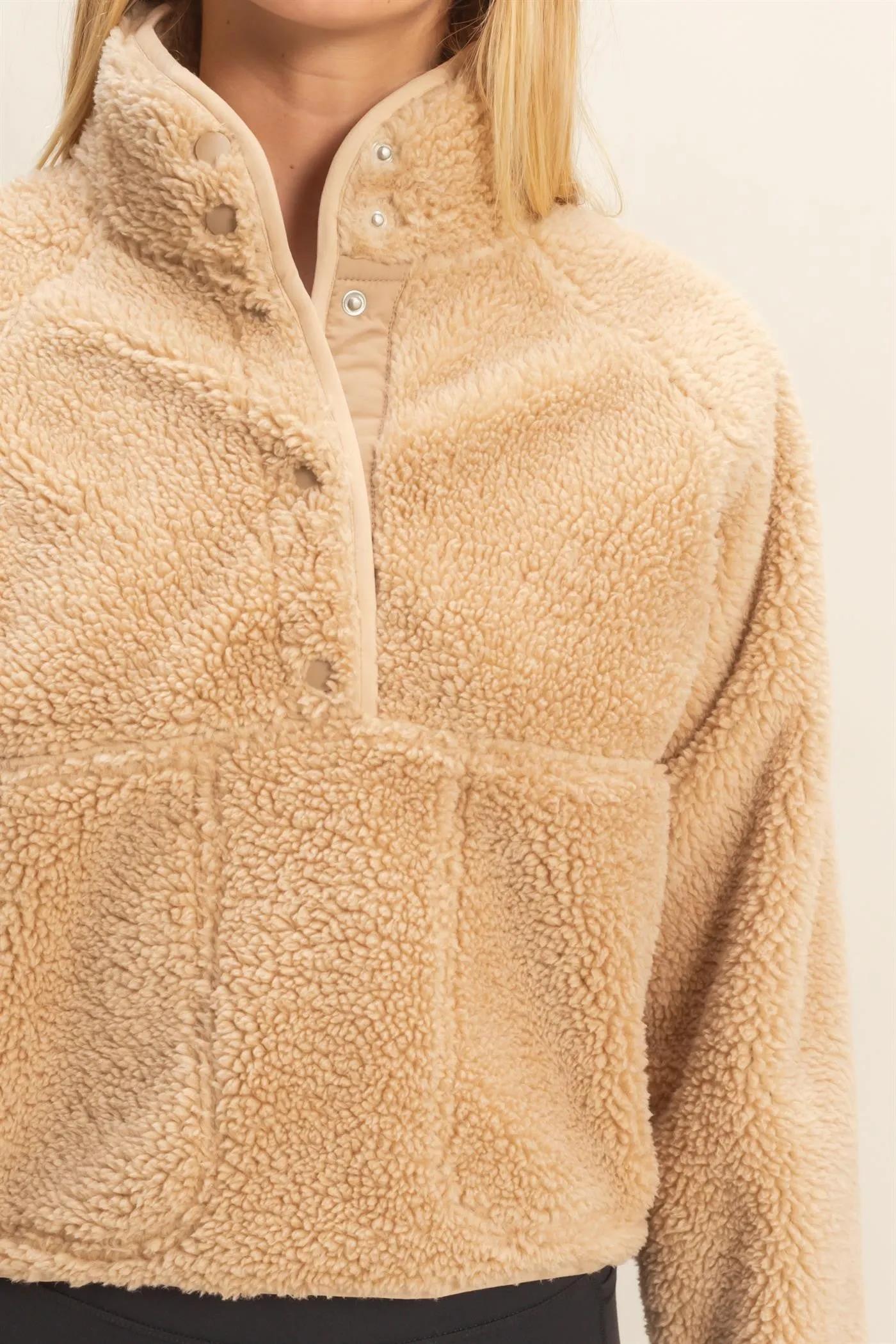 Aria Sherpa Button Neck Jacket, Beige sold by North & Main Clothing Company product image thumbnail 3
