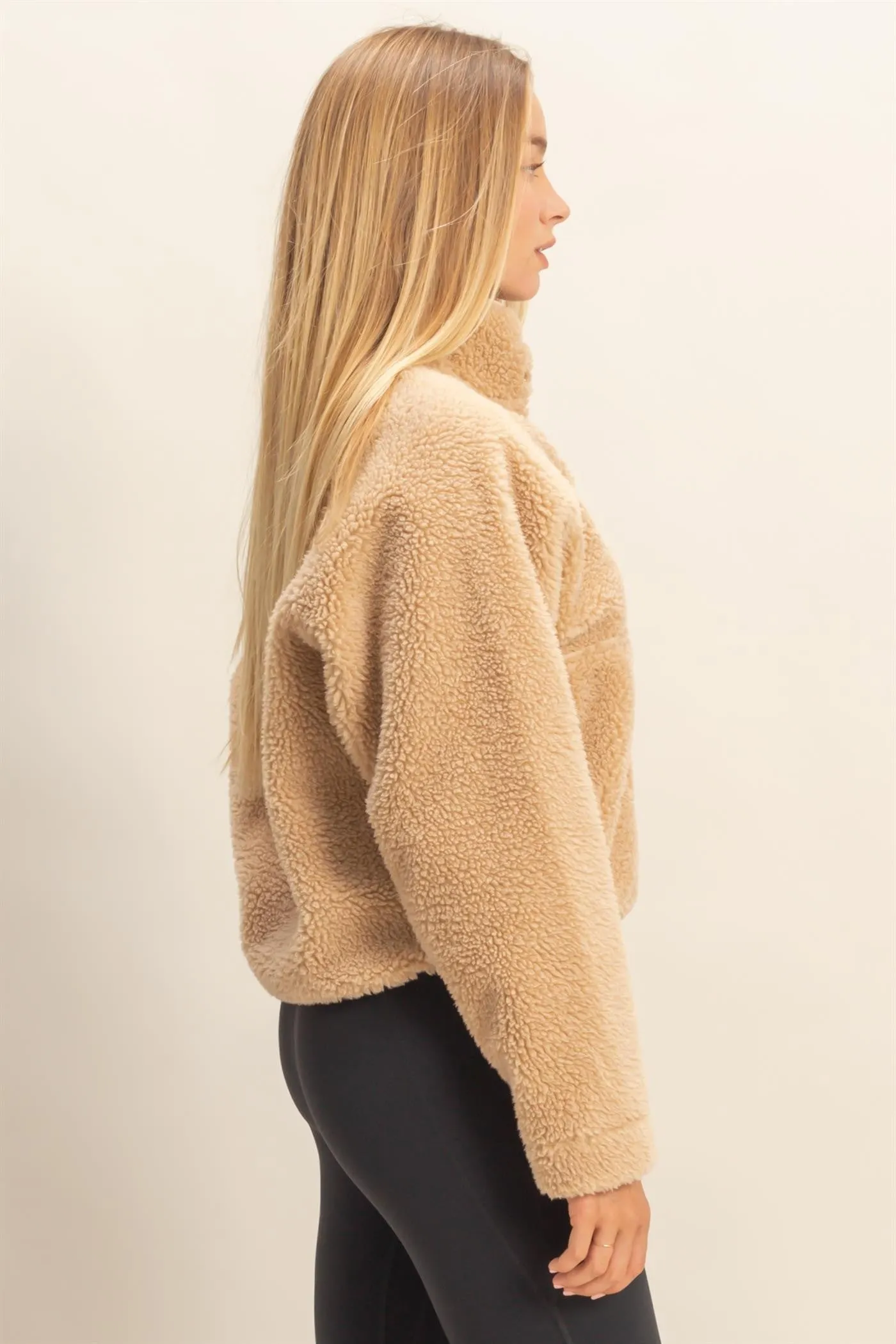 Aria Sherpa Button Neck Jacket, Beige sold by North & Main Clothing Company product image thumbnail 4