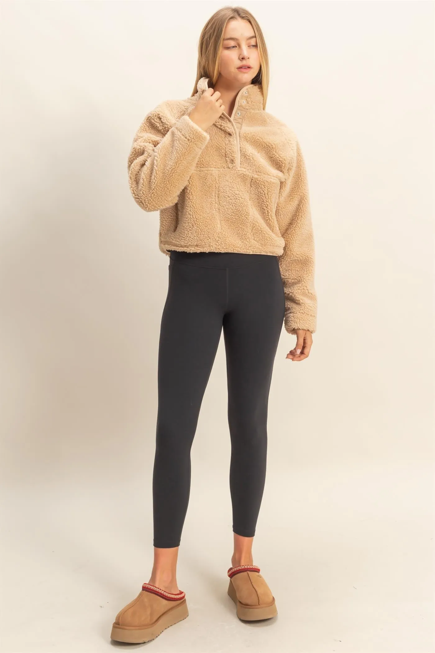 Aria Sherpa Button Neck Jacket, Beige sold by North & Main Clothing Company product image thumbnail 2