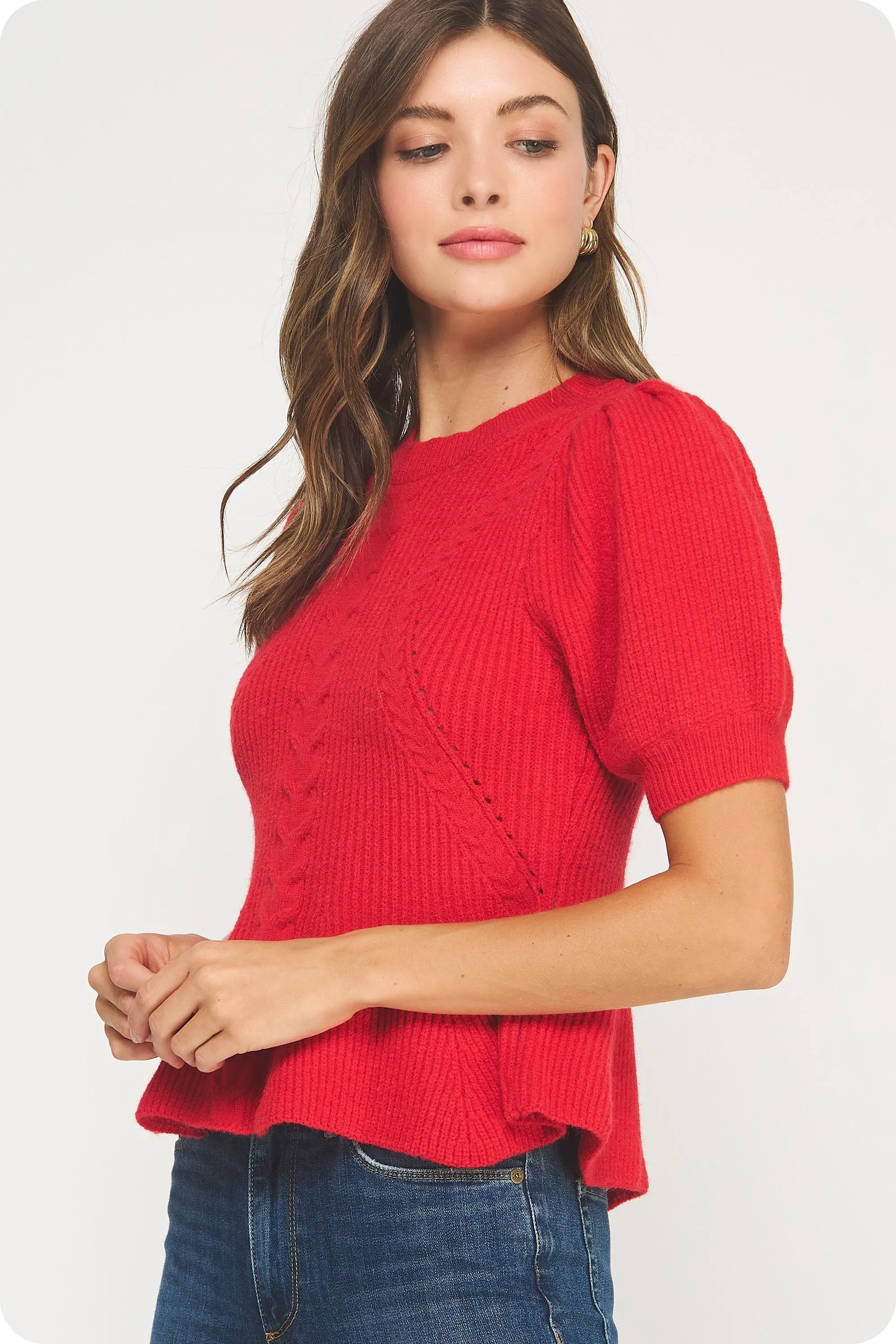 Lainey Flared Hem Sweater, Red sold by North & Main Clothing Company product image thumbnail 2