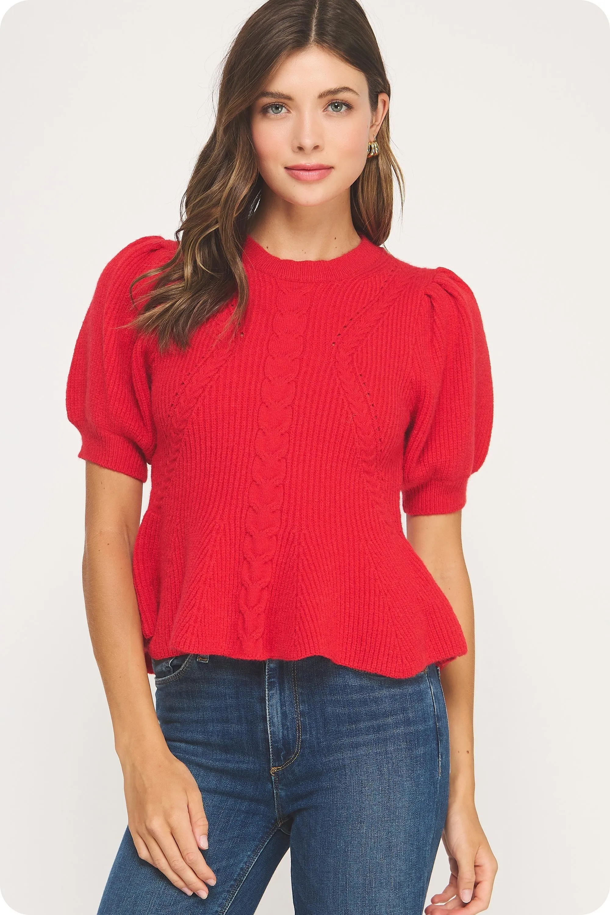 Lainey Flared Hem Sweater, Red sold by North & Main Clothing Company