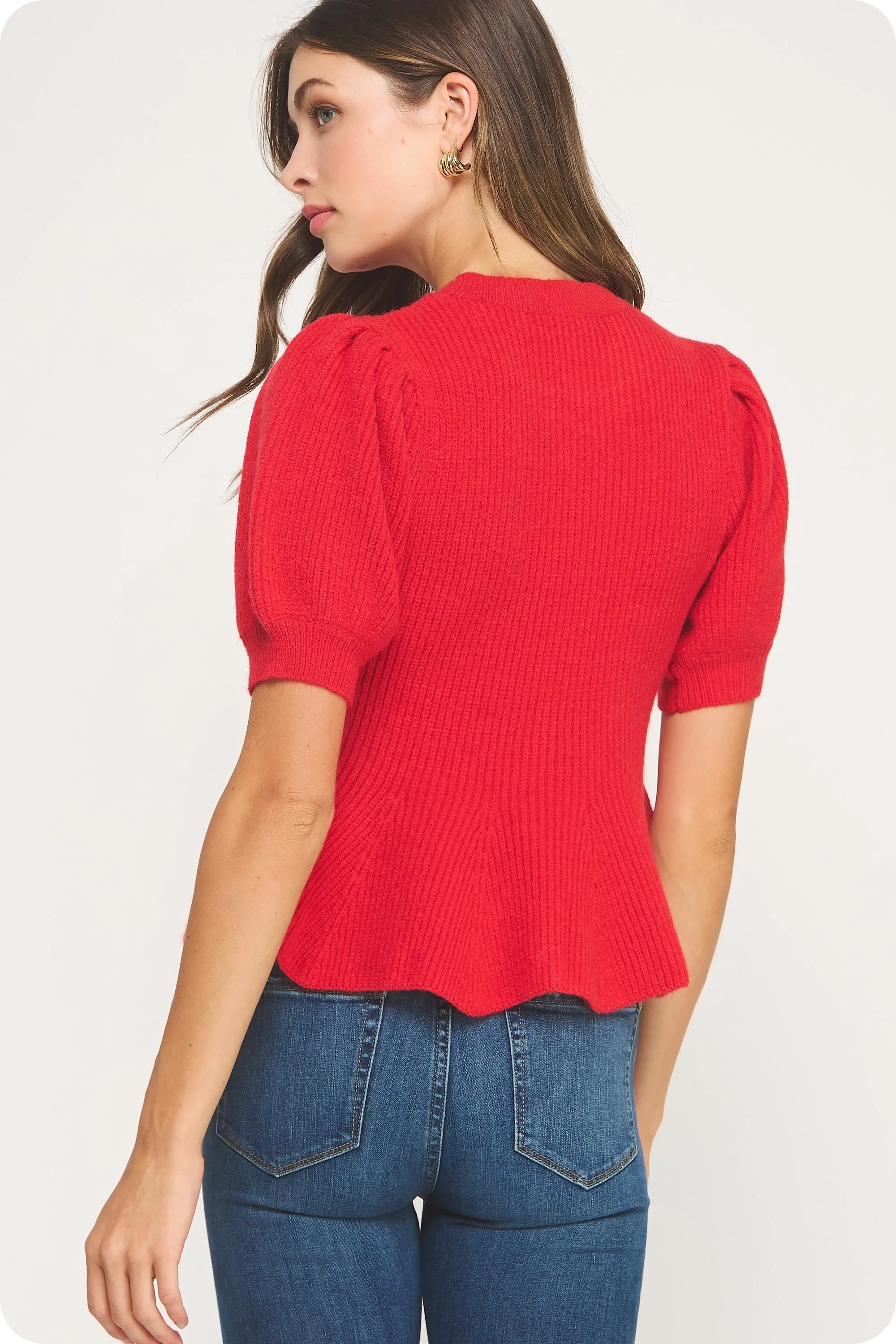 Lainey Flared Hem Sweater, Red sold by North & Main Clothing Company product image thumbnail 3