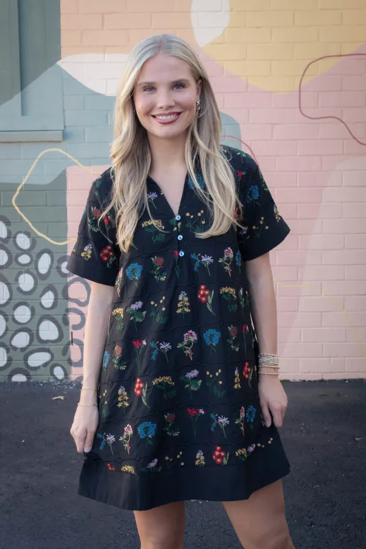 Abigail Floral Embroidered Dress, Black sold by North & Main Clothing Company
