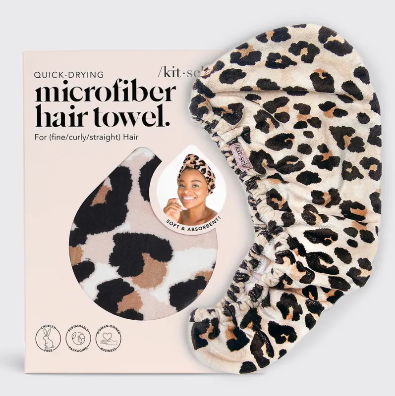 Quick Dry Microfiber Hair Towel, Leopard | Kitsch sold by North & Main Clothing Company