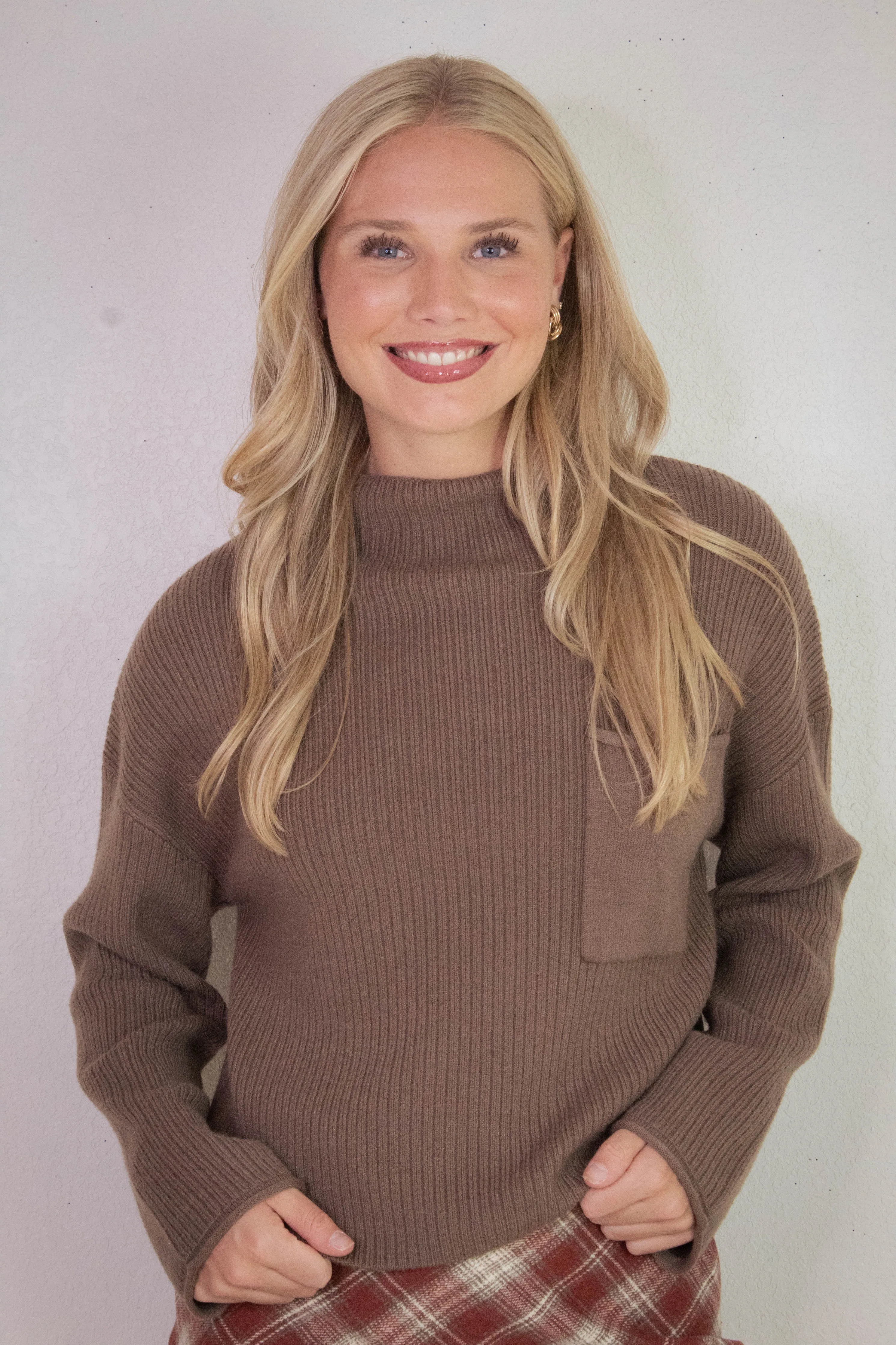 Cleo Mock Neck Chest Pocket Sweater, Mocha sold by North & Main Clothing Company product image thumbnail 5