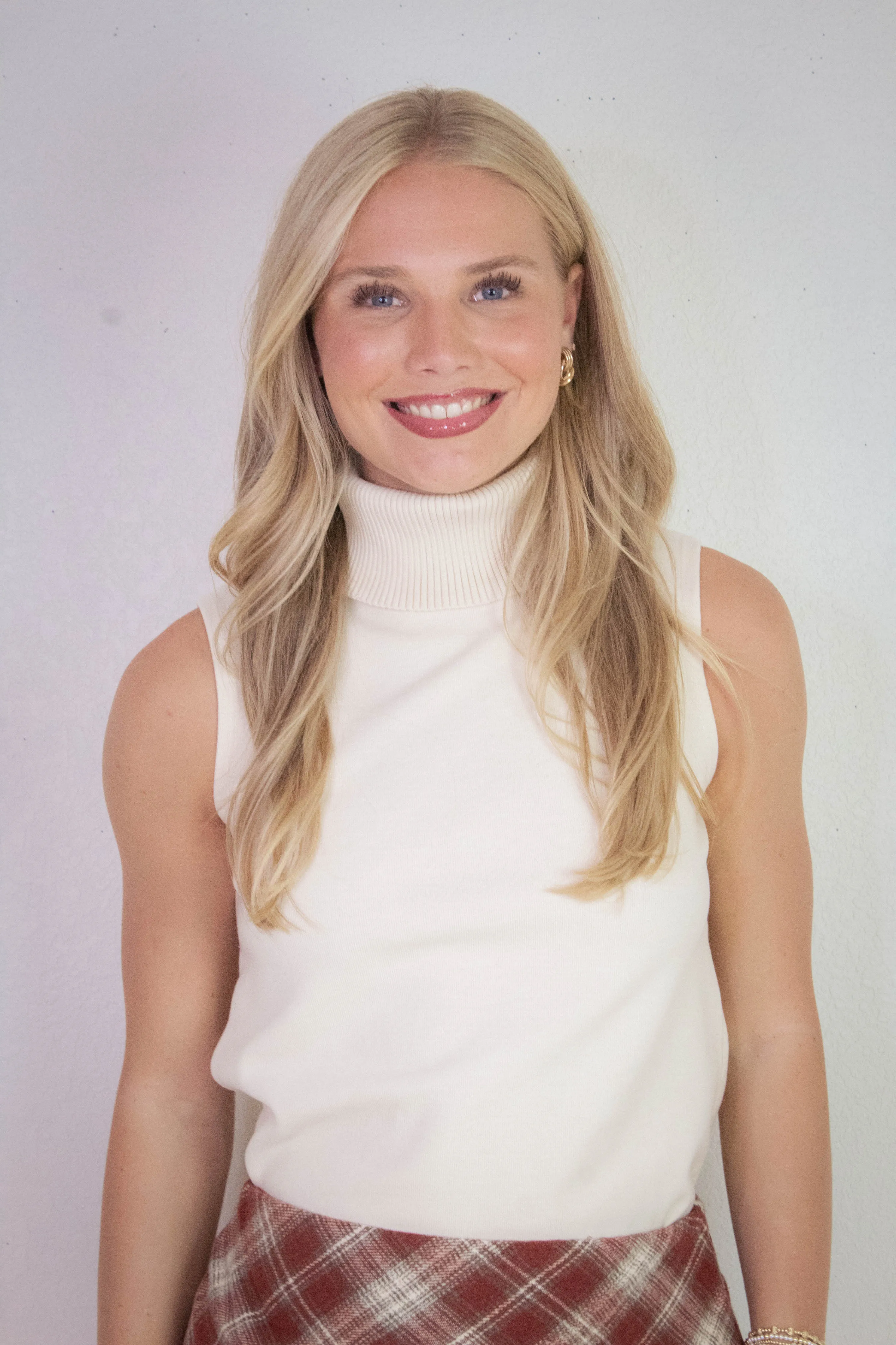 Zoe Sleeveless Turtle Neck Top, Cream sold by North & Main Clothing Company