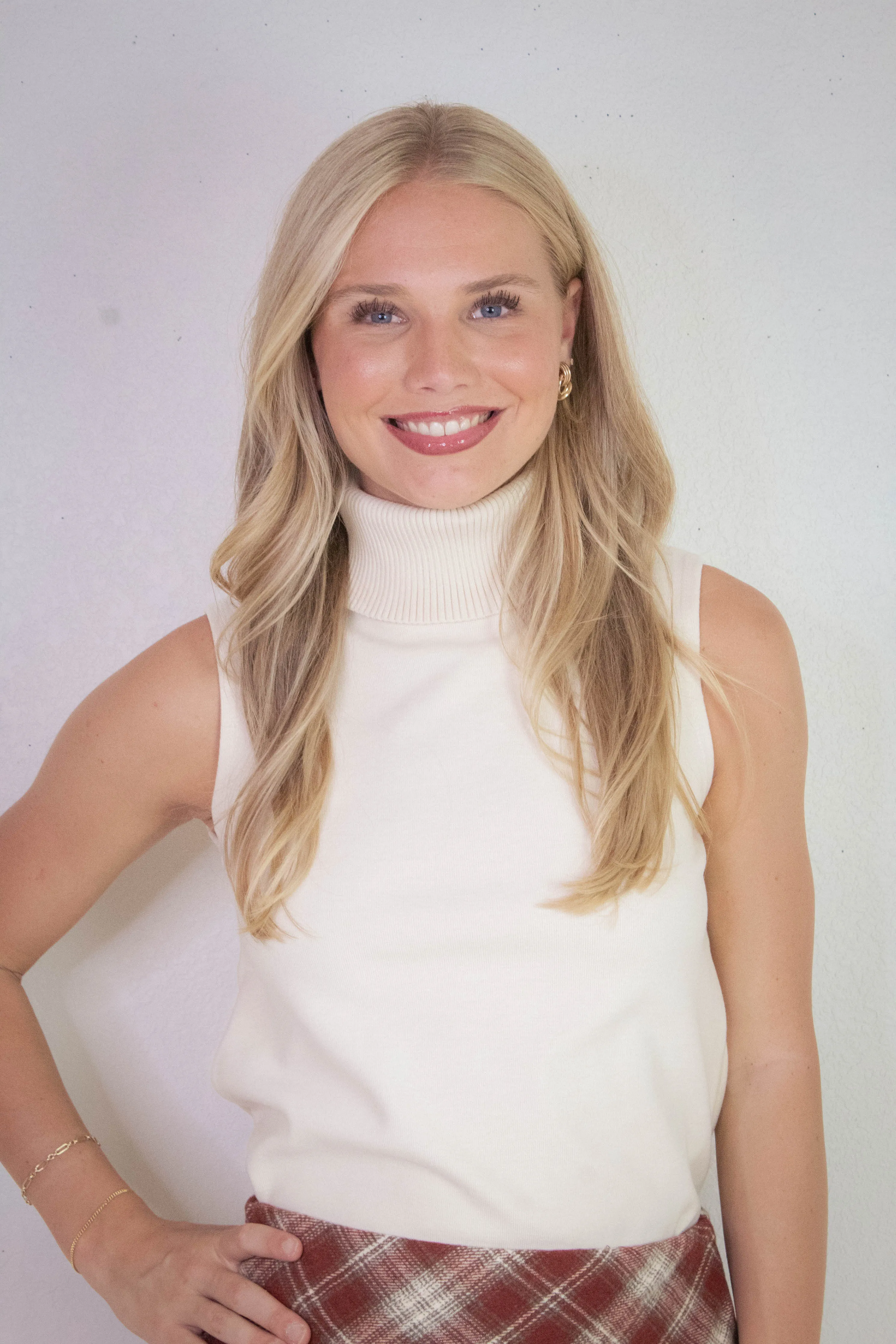 Zoe Sleeveless Turtle Neck Top, Cream sold by North & Main Clothing Company product image thumbnail 3