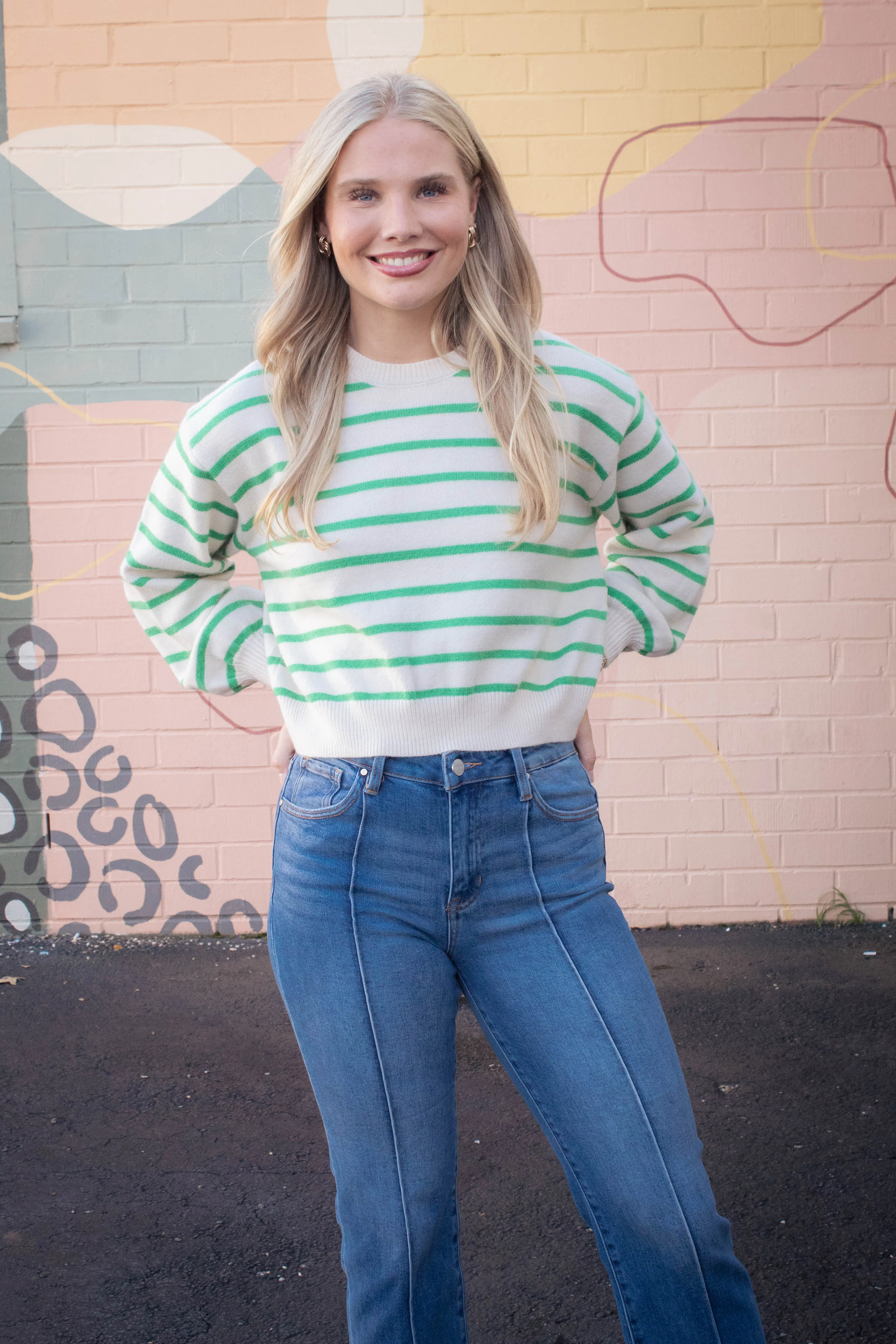 Emily Striped Button Back Sweater, Green sold by North & Main Clothing Company product image thumbnail 3