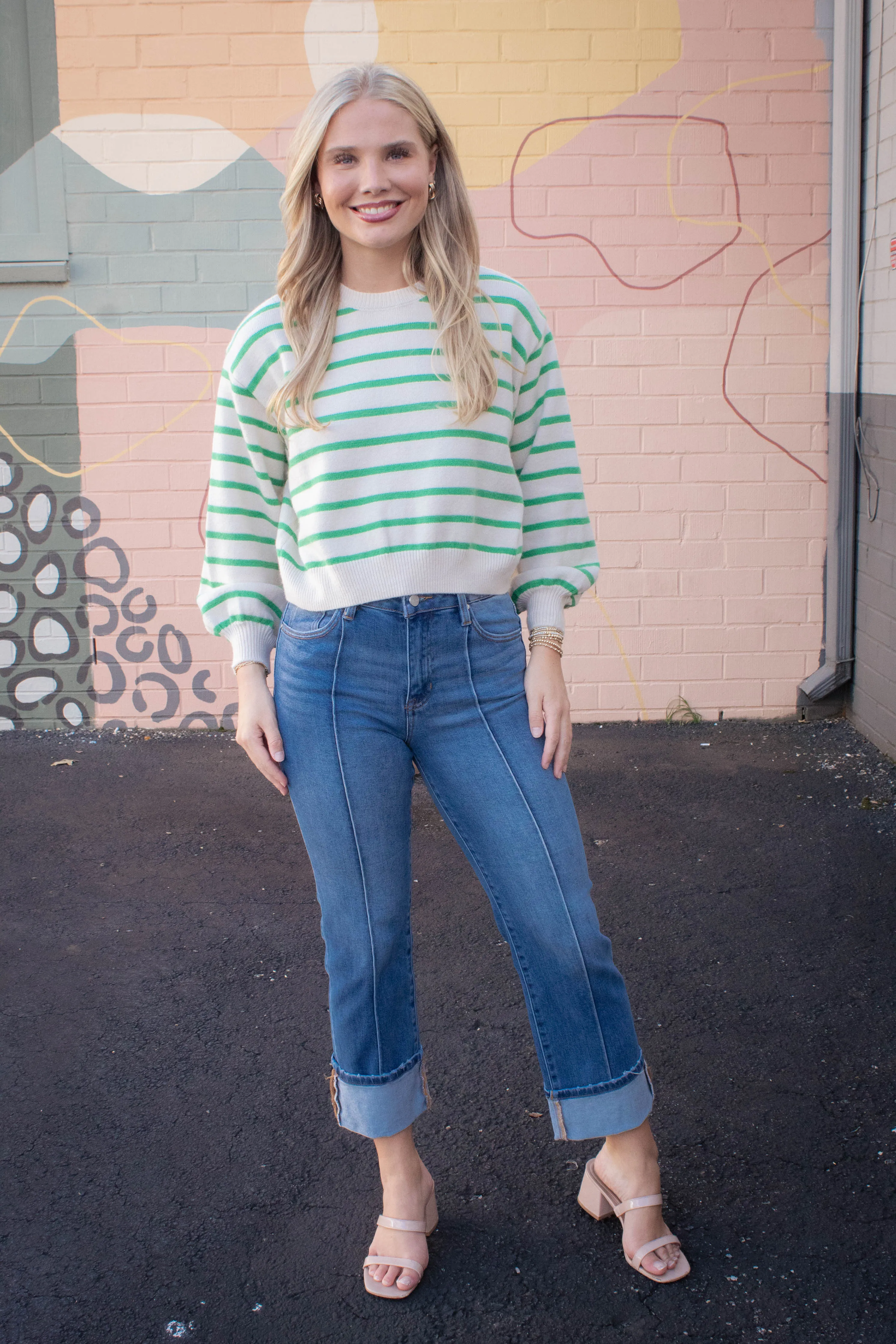 Emily Striped Button Back Sweater, Green sold by North & Main Clothing Company product image thumbnail 2