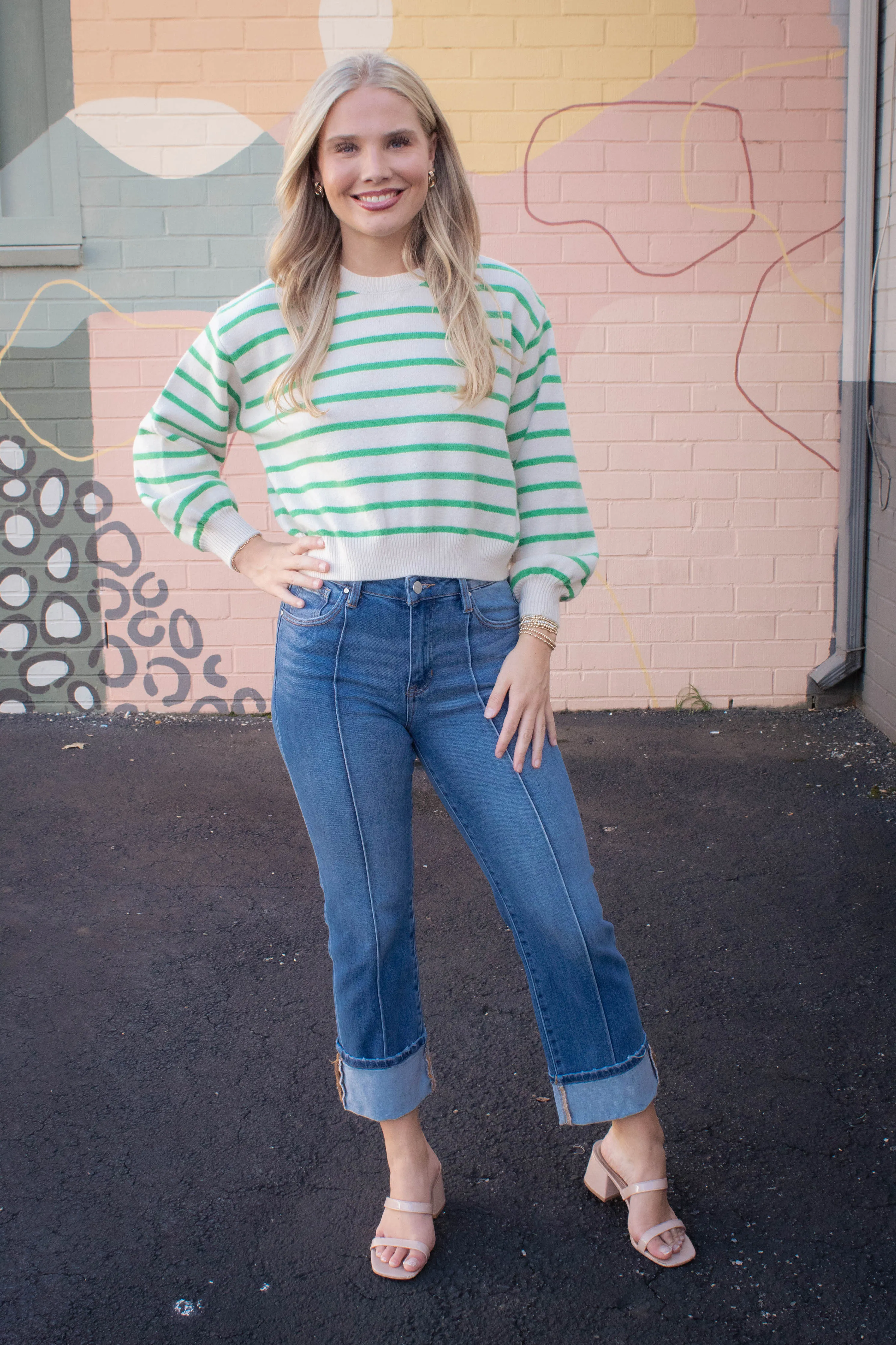 Emily Striped Button Back Sweater, Green sold by North & Main Clothing Company product image thumbnail 5