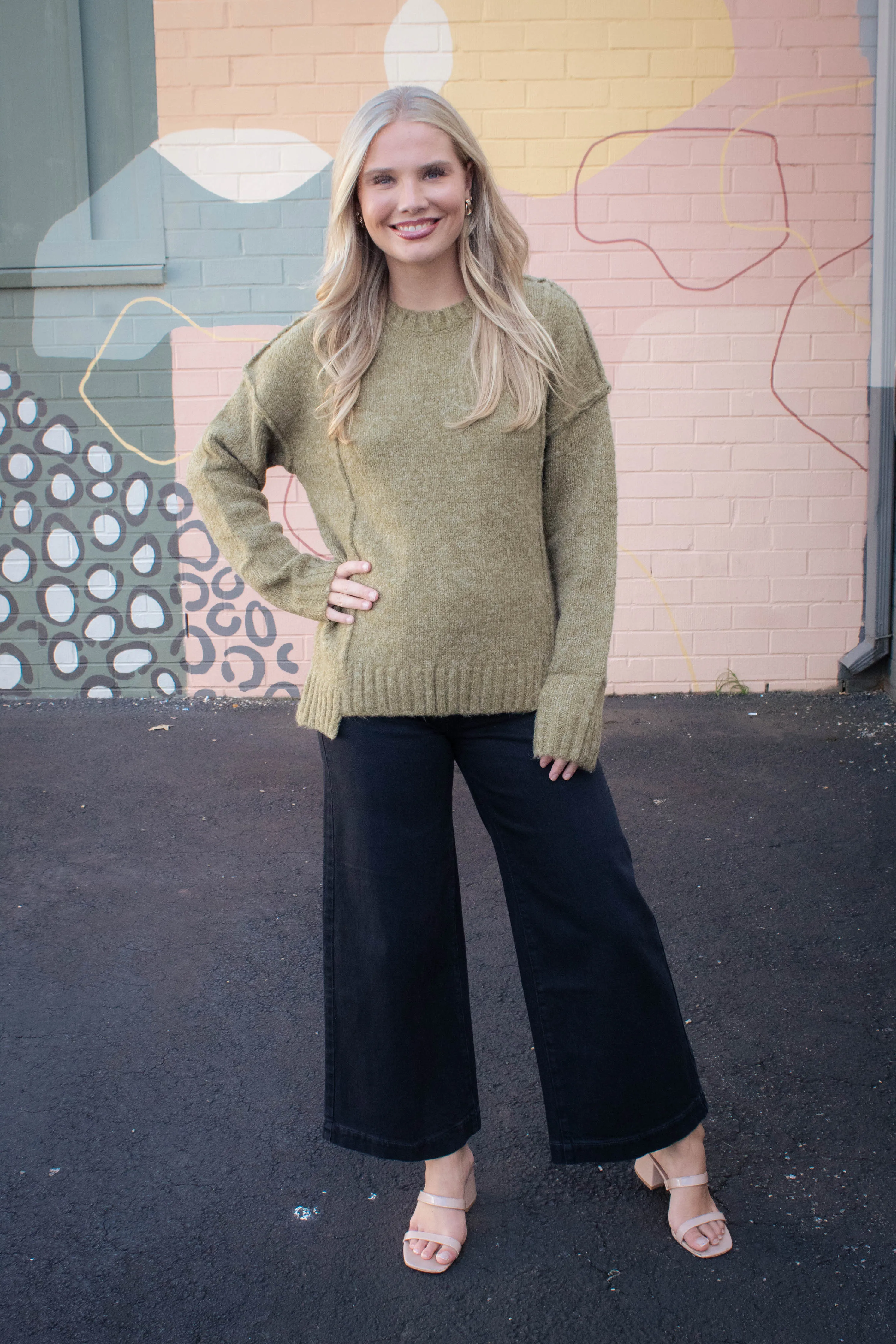 Winona Seam Detail Pullover Sweater, Olive sold by North & Main Clothing Company product image thumbnail 2