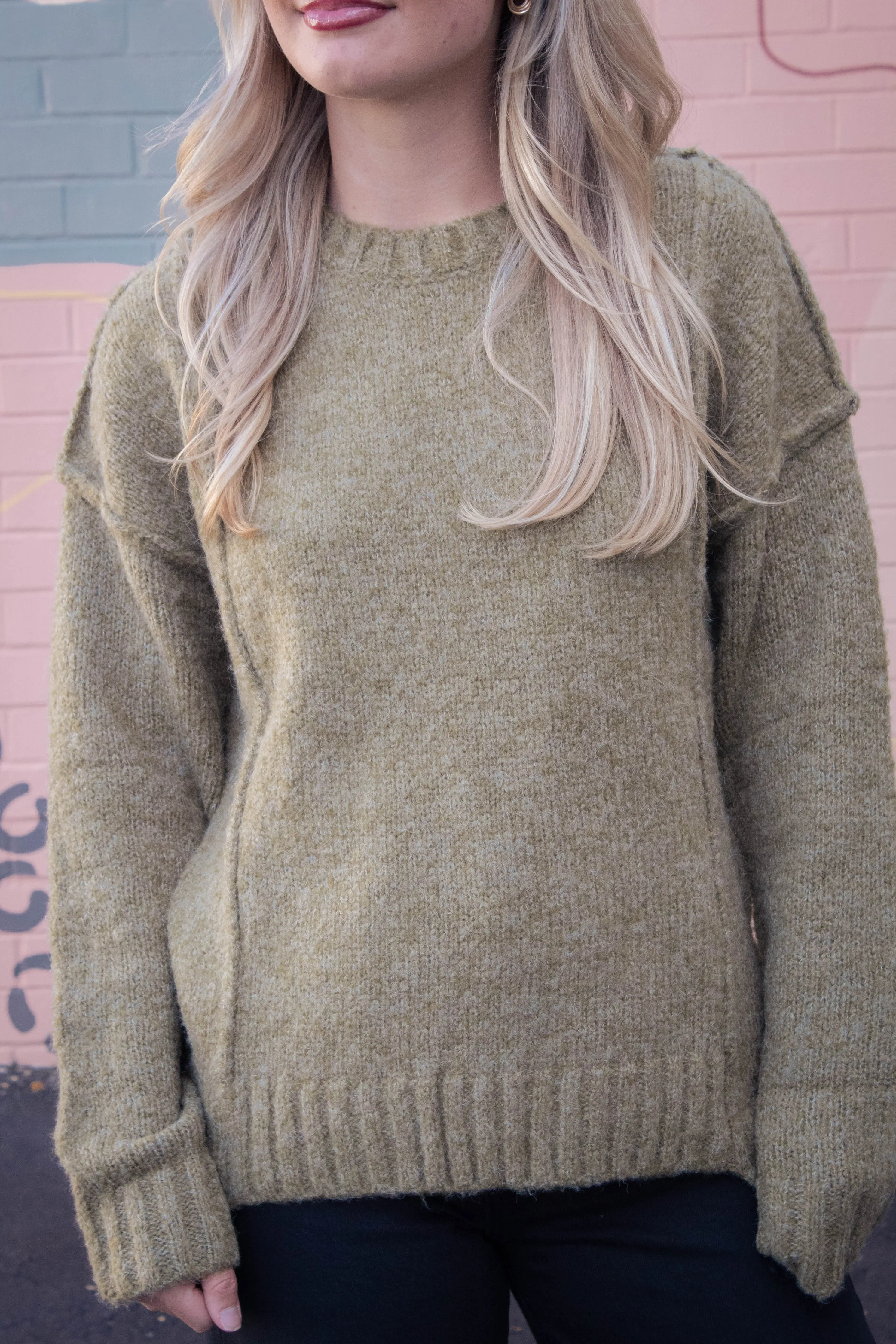 Winona Seam Detail Pullover Sweater, Olive sold by North & Main Clothing Company product image thumbnail 4