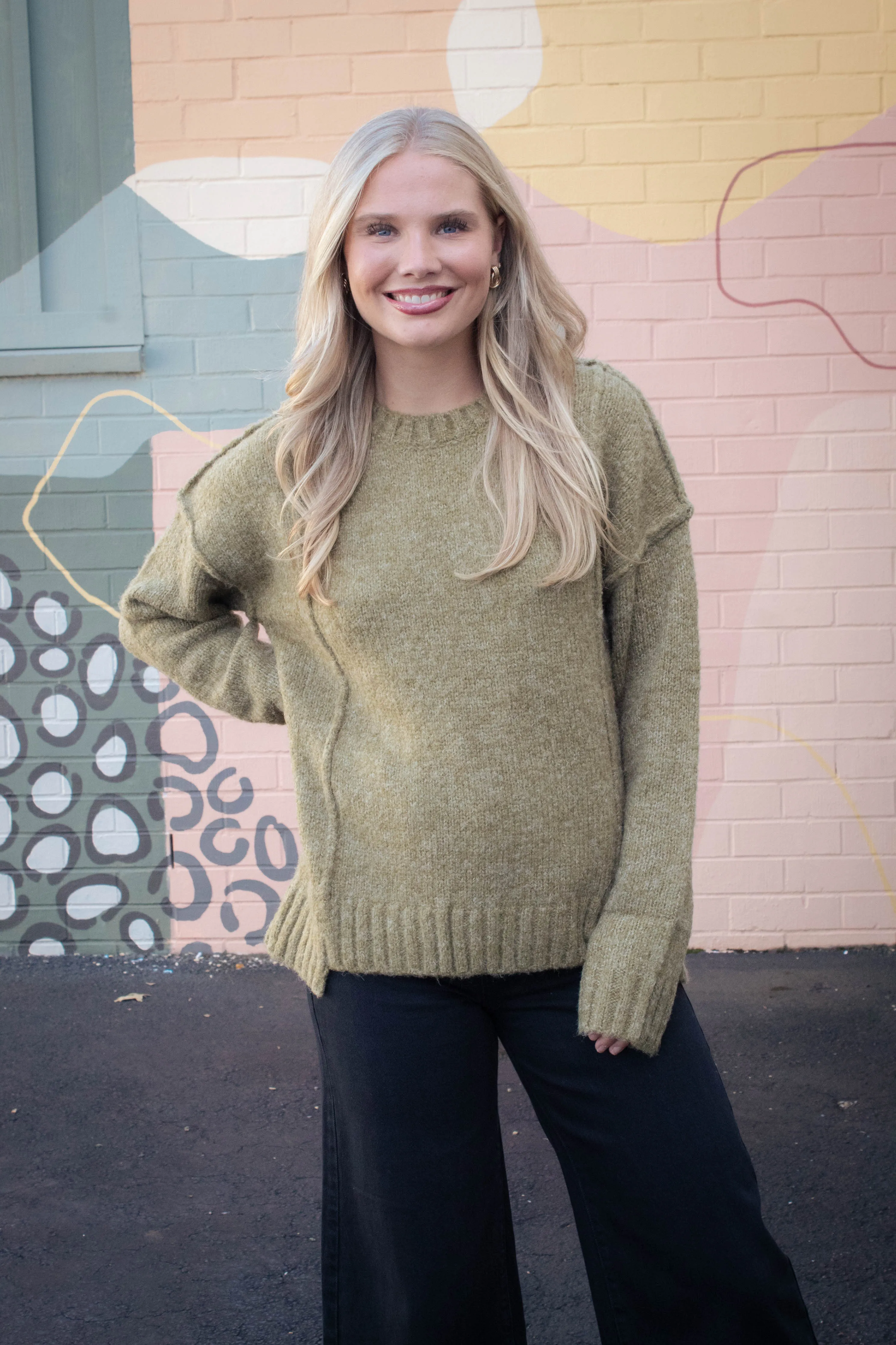 Winona Seam Detail Pullover Sweater, Olive sold by North & Main Clothing Company product image thumbnail 3
