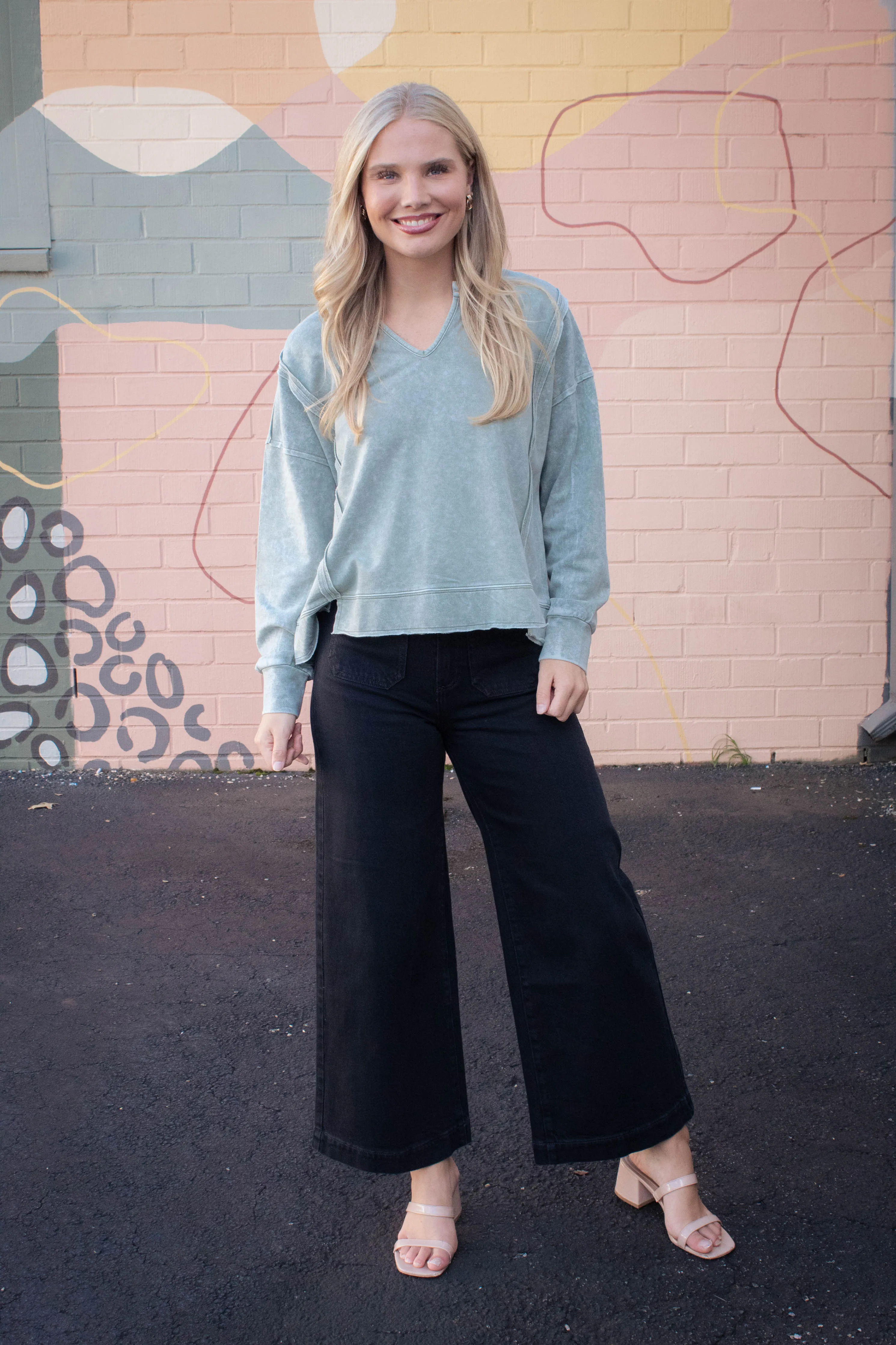 Remy Washed Exposed Seam Knit Top, Moss sold by North & Main Clothing Company product image thumbnail 2