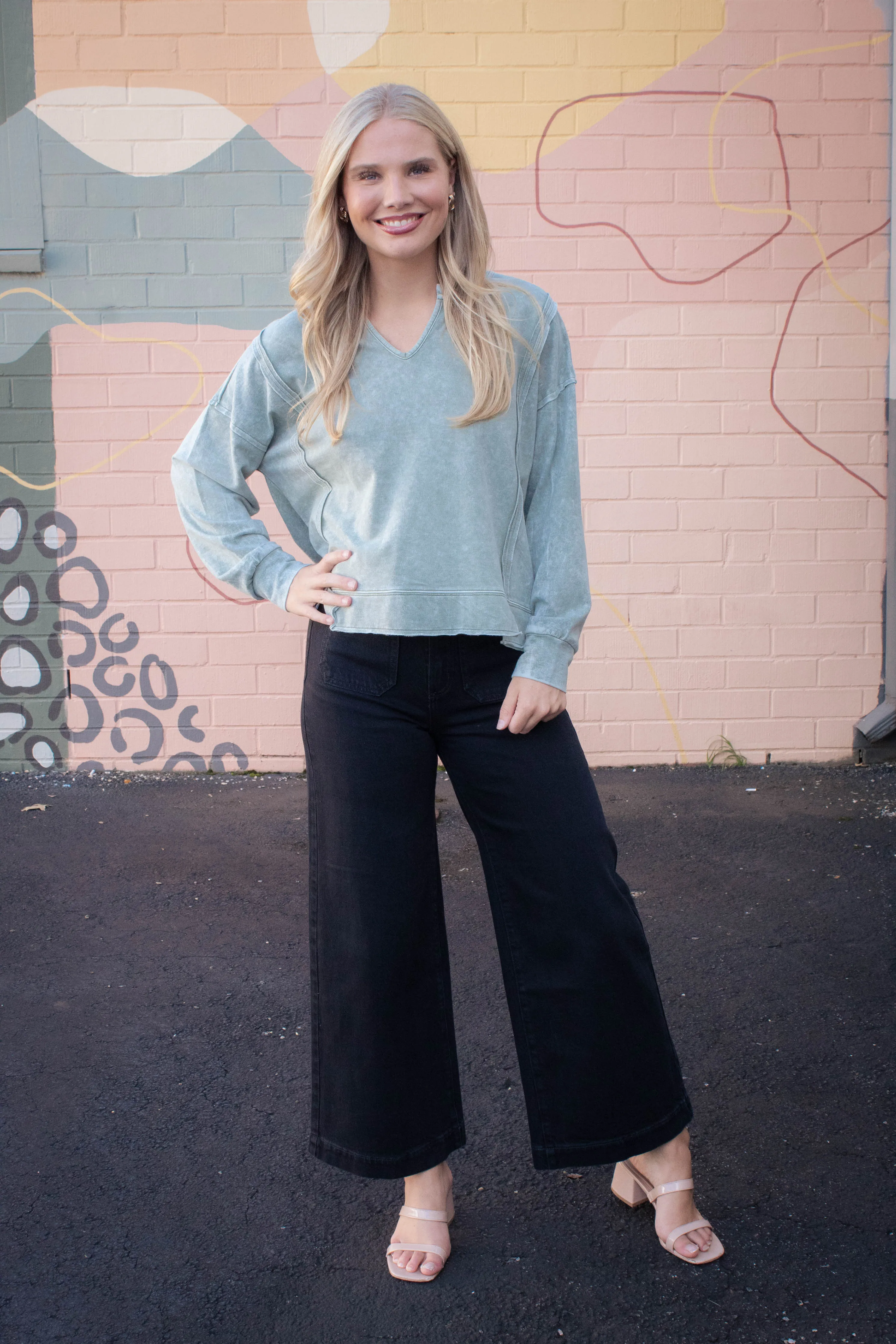 Remy Washed Exposed Seam Knit Top, Moss sold by North & Main Clothing Company product image thumbnail 5