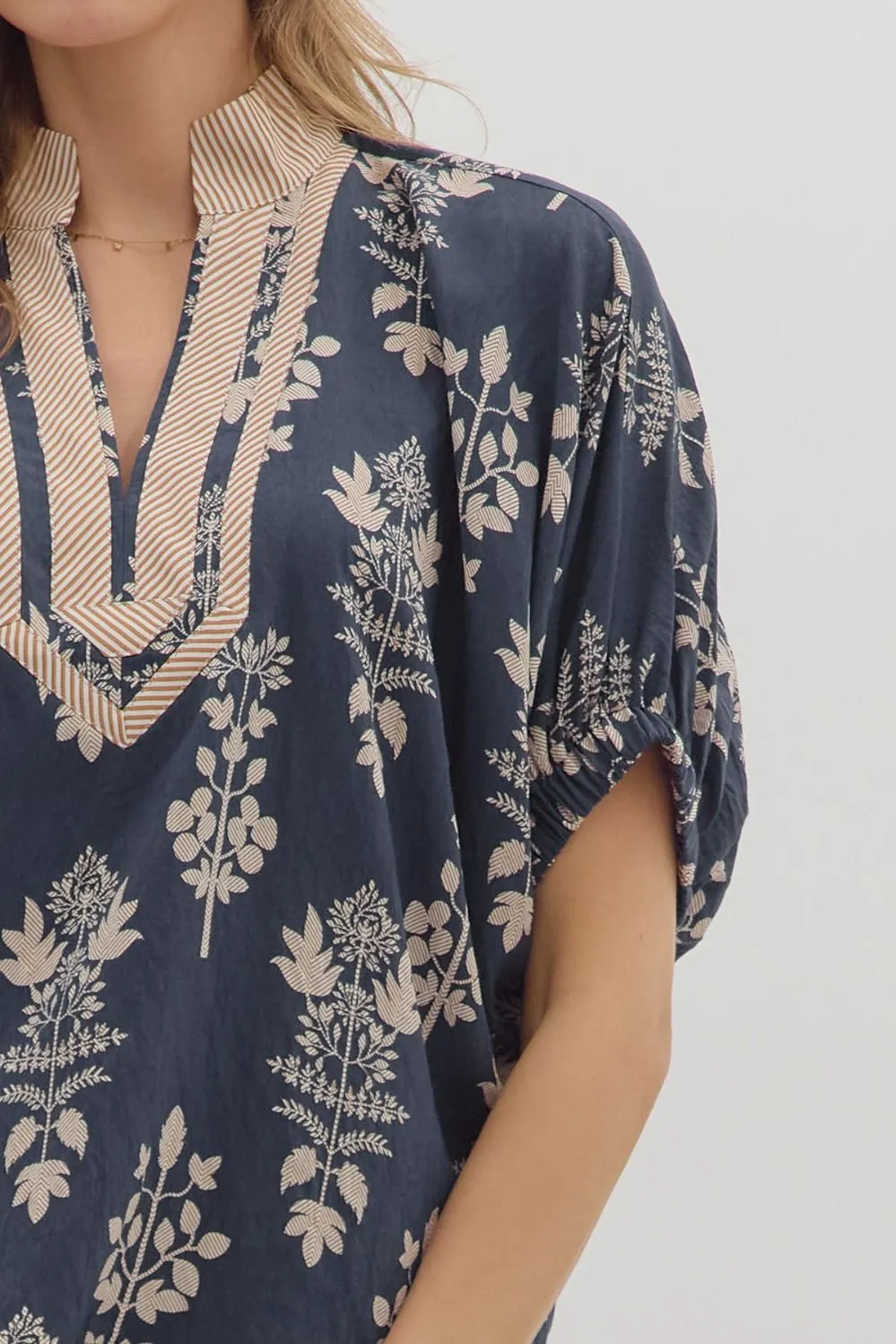 Esther Botanical Print Top, Navy sold by North & Main Clothing Company product image thumbnail 3