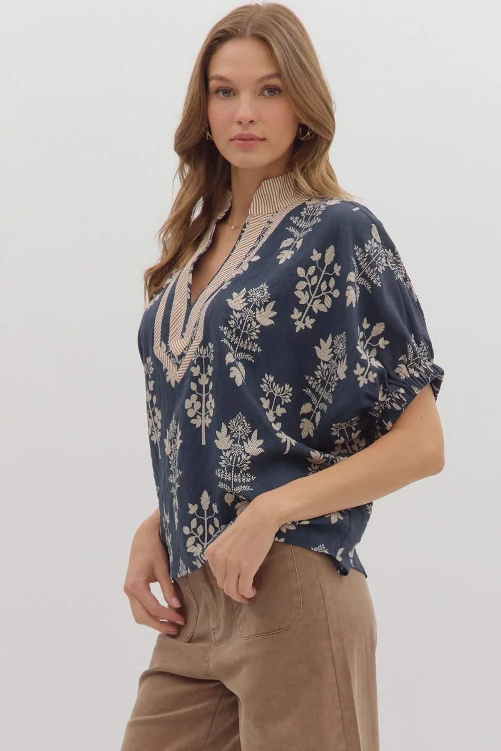 Esther Botanical Print Top, Navy sold by North & Main Clothing Company product image thumbnail 4