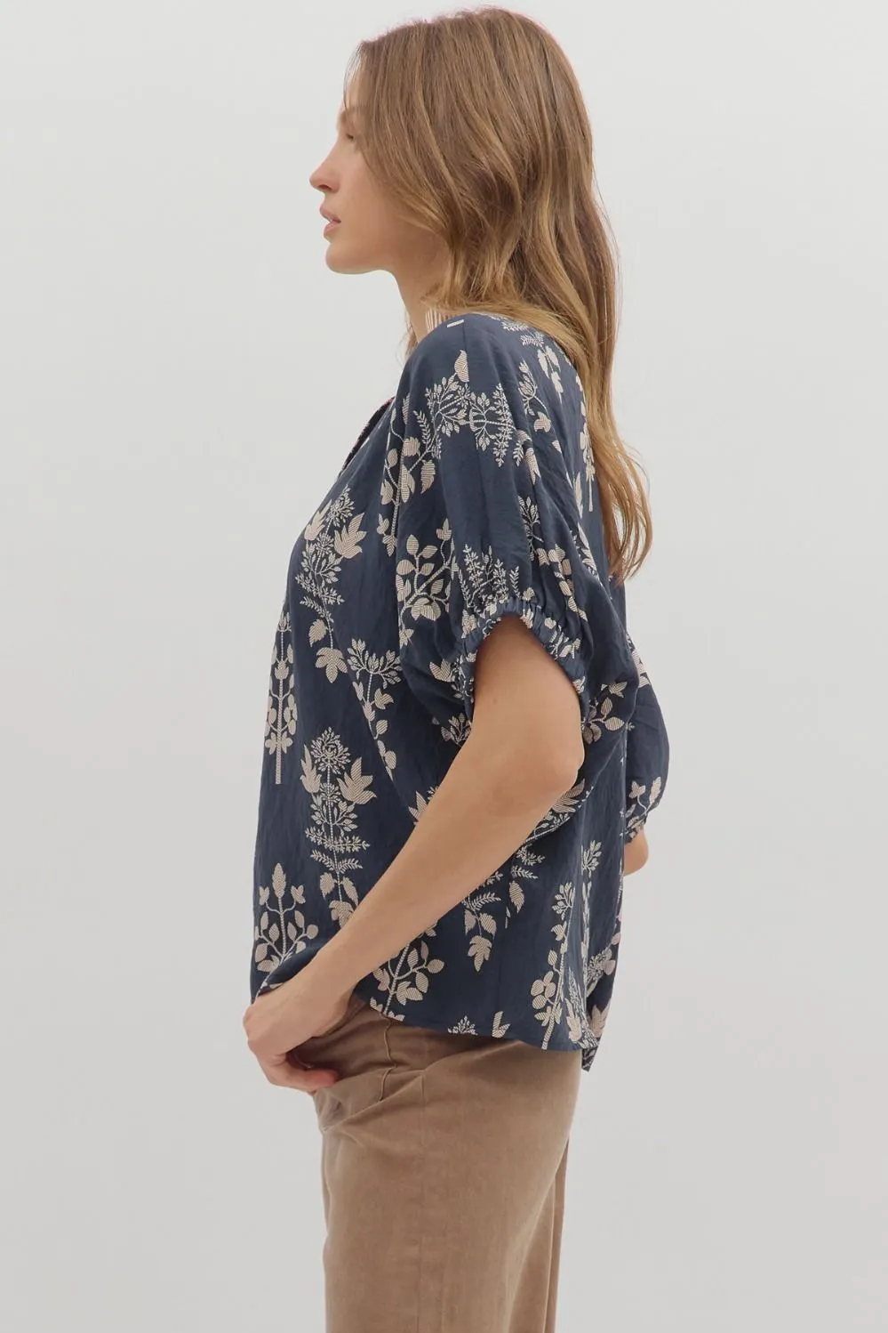 Esther Botanical Print Top, Navy sold by North & Main Clothing Company product image thumbnail 5