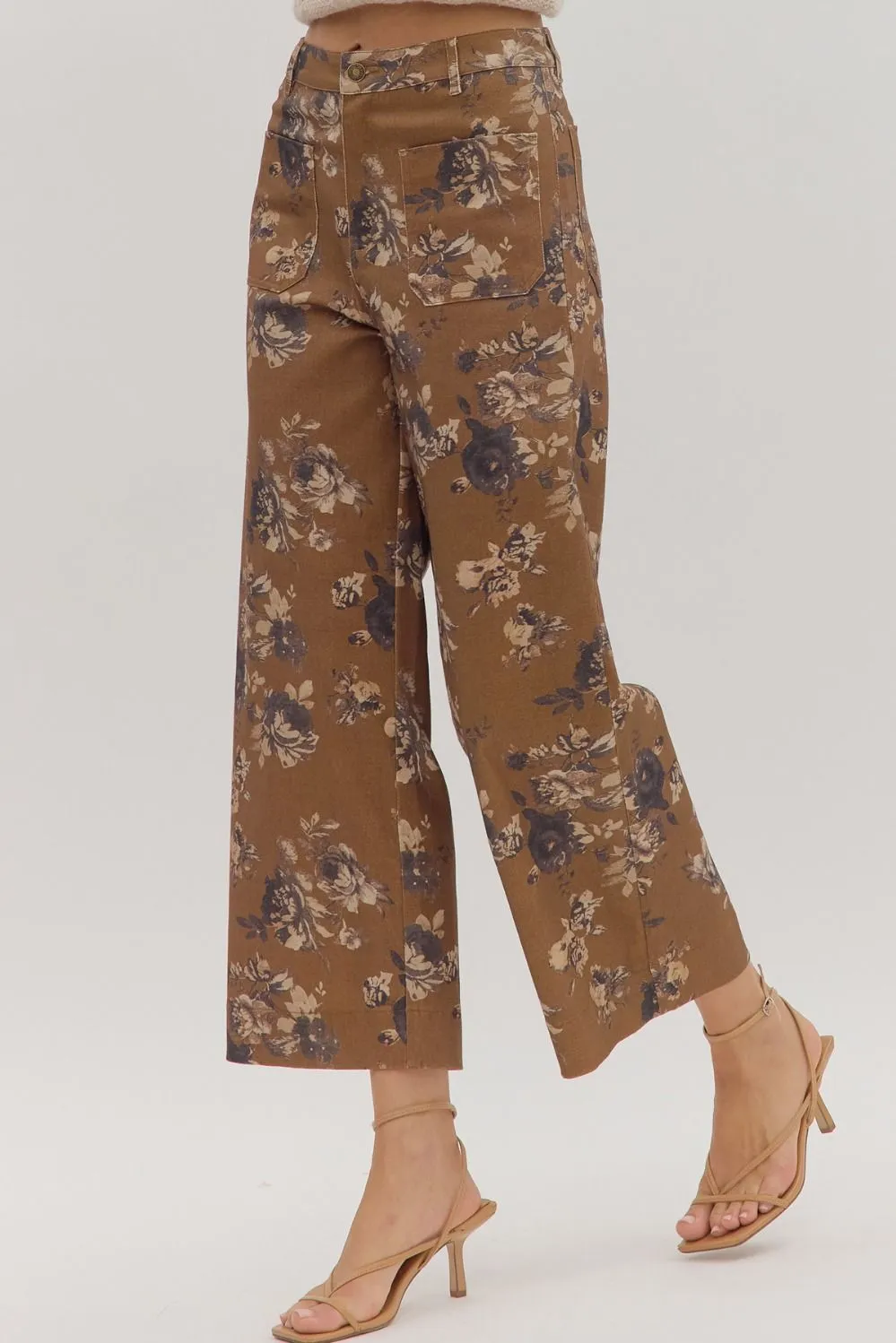Aubrey Floral Mid Rise Ankle Pants, Caramel sold by North & Main Clothing Company product image thumbnail 3