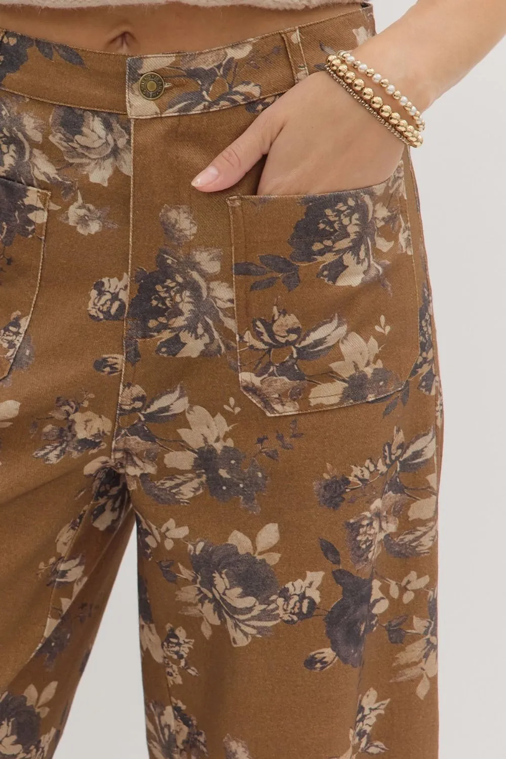 Aubrey Floral Mid Rise Ankle Pants, Caramel sold by North & Main Clothing Company product image thumbnail 4