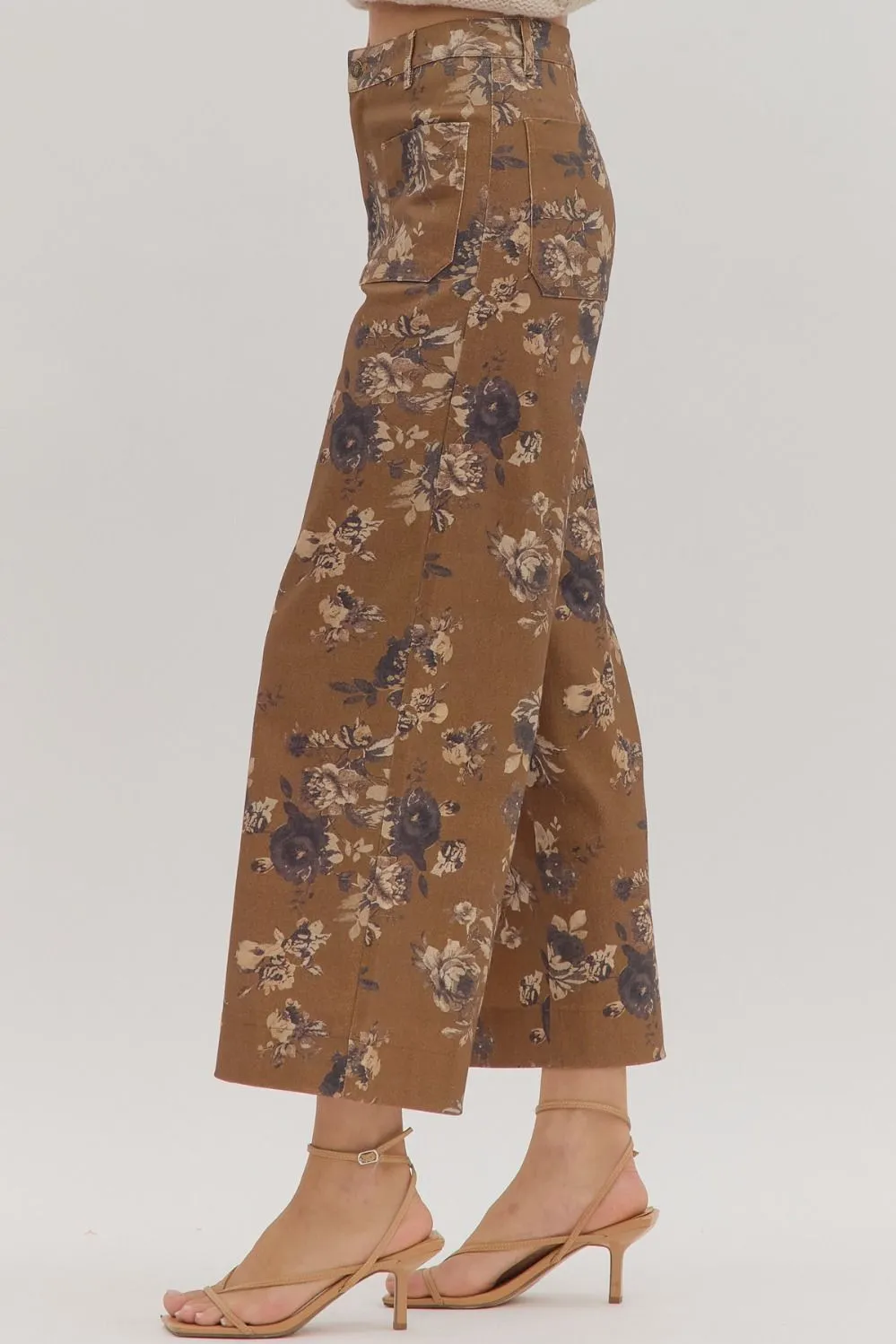 Aubrey Floral Mid Rise Ankle Pants, Caramel sold by North & Main Clothing Company product image thumbnail 5