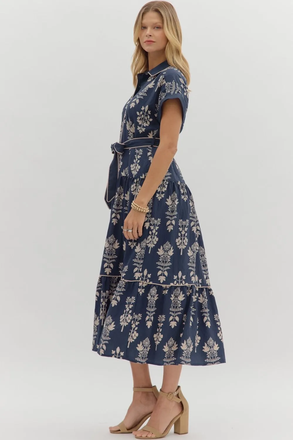 Margot Botanical Print Midi Dress, Navy sold by North & Main Clothing Company product image thumbnail 5
