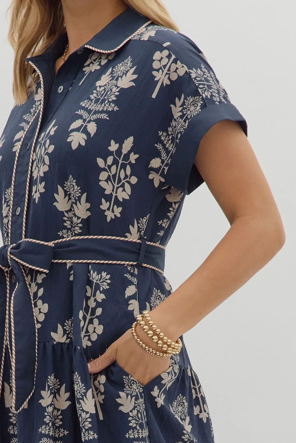 Margot Botanical Print Midi Dress, Navy sold by North & Main Clothing Company product image thumbnail 3