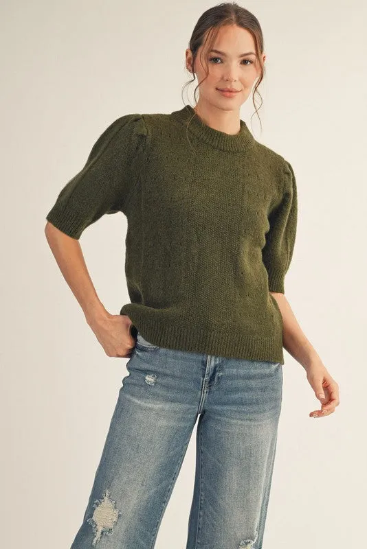 Melanie High Round Neck Sweater, Olive made by JODIFL