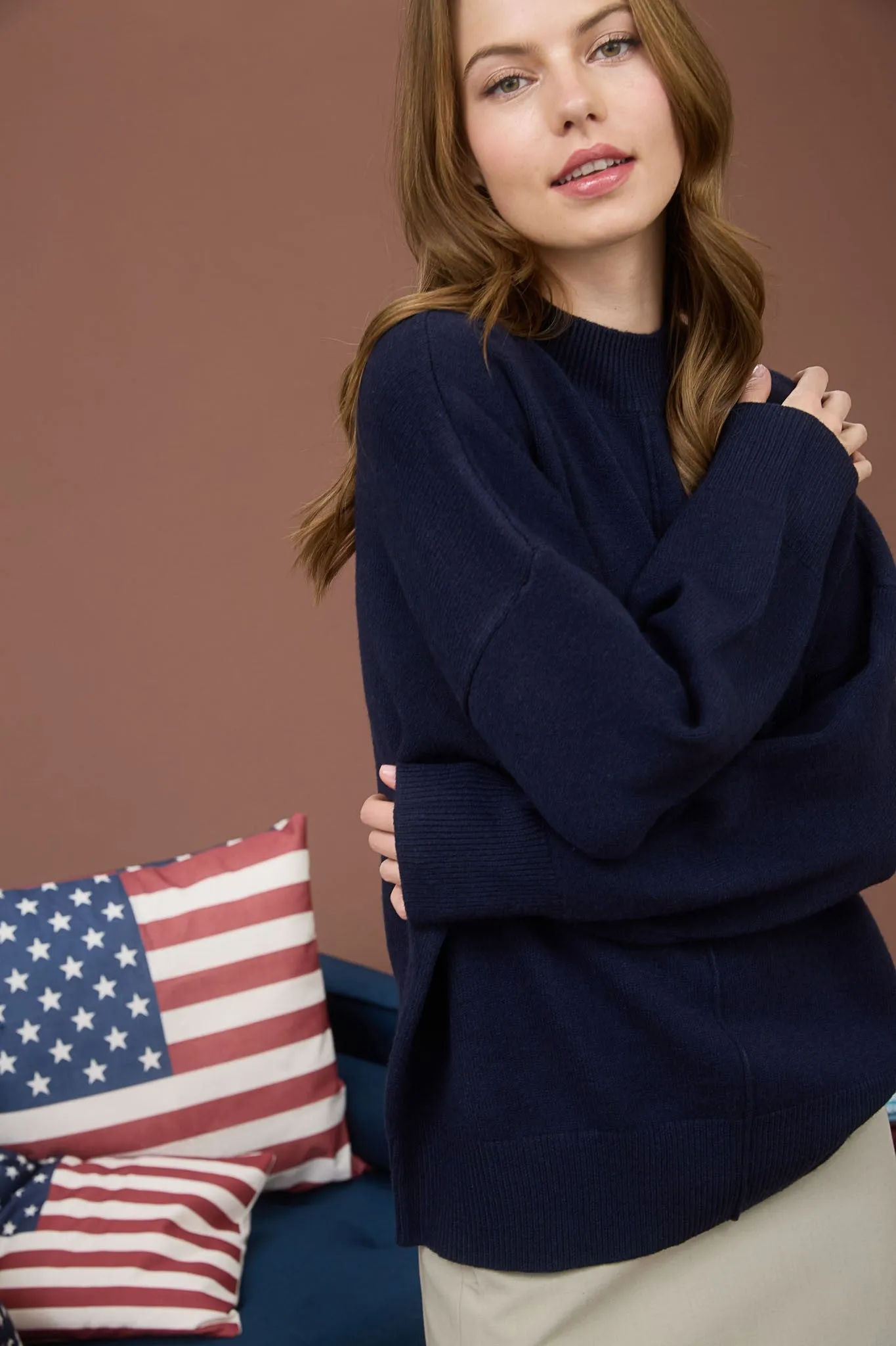 Julia Front Seam Mock Neck Sweater, Navy sold by North & Main Clothing Company product image thumbnail 3