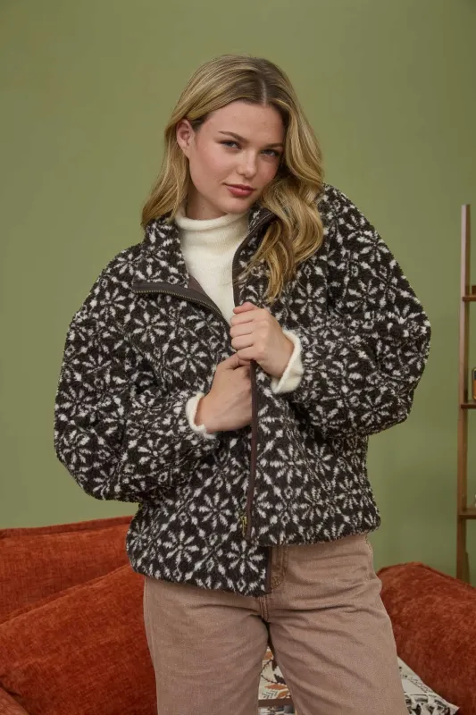 Hadley Snowflake Sherpa Jacket, Dark Brown sold by North & Main Clothing Company