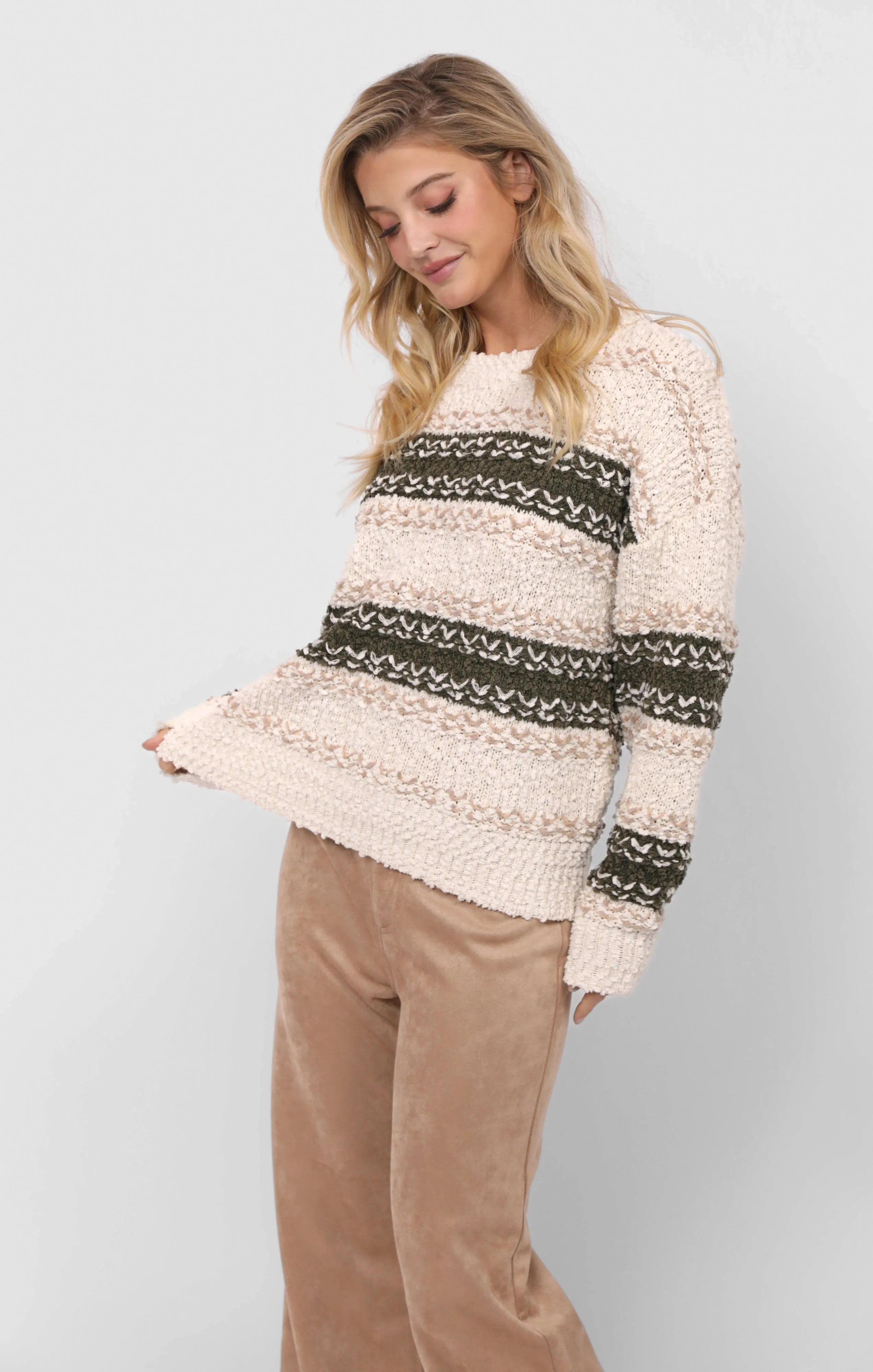 Loosen Up Striped Sweater, Olive Multi | Sadie & Sage sold by North & Main Clothing Company product image thumbnail 2