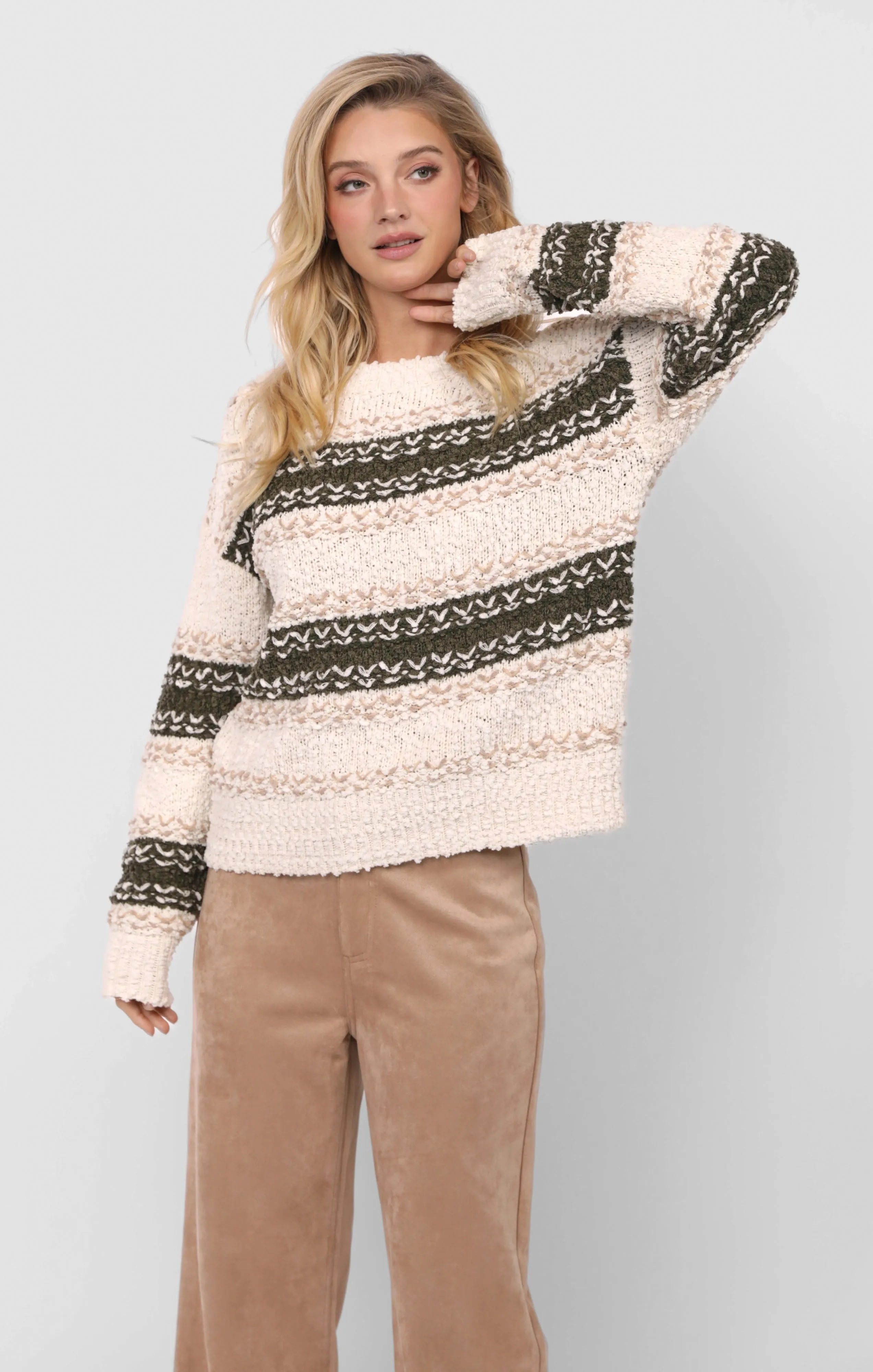 Loosen Up Striped Sweater, Olive Multi | Sadie & Sage sold by North & Main Clothing Company