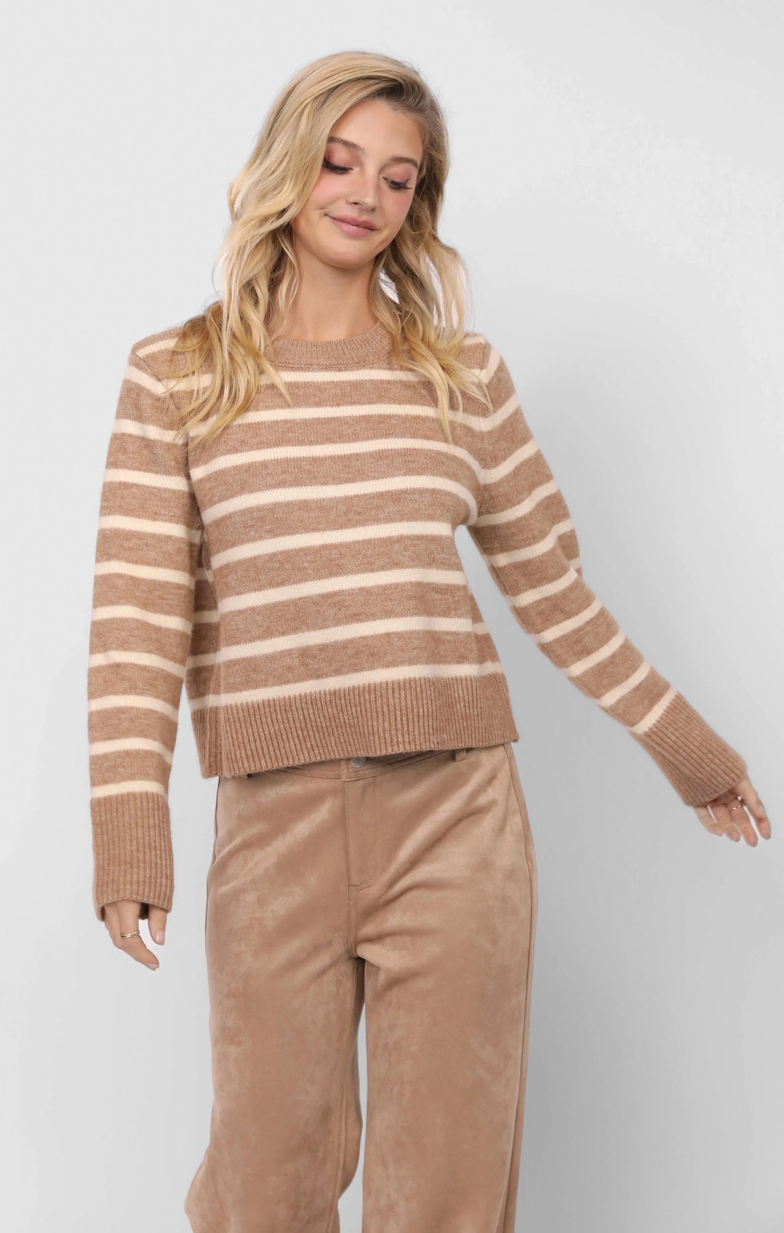 Sheri Striped Sweater, Taupe Cream | Sadie & Sage sold by North & Main Clothing Company