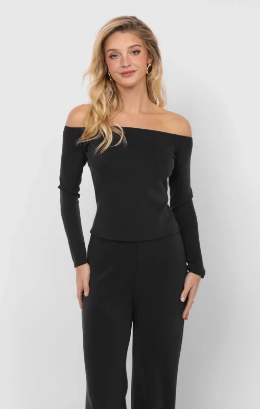 Hustle Off Shoulder Knit Top, Black | Sadie & Sage sold by North & Main Clothing Company