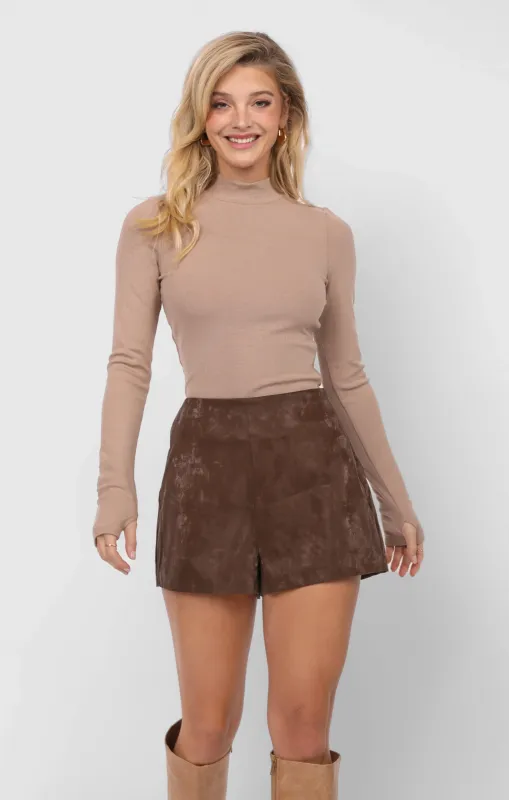 Ronan Mock Neck Top, Oak | Sadie & Sage sold by North & Main Clothing Company