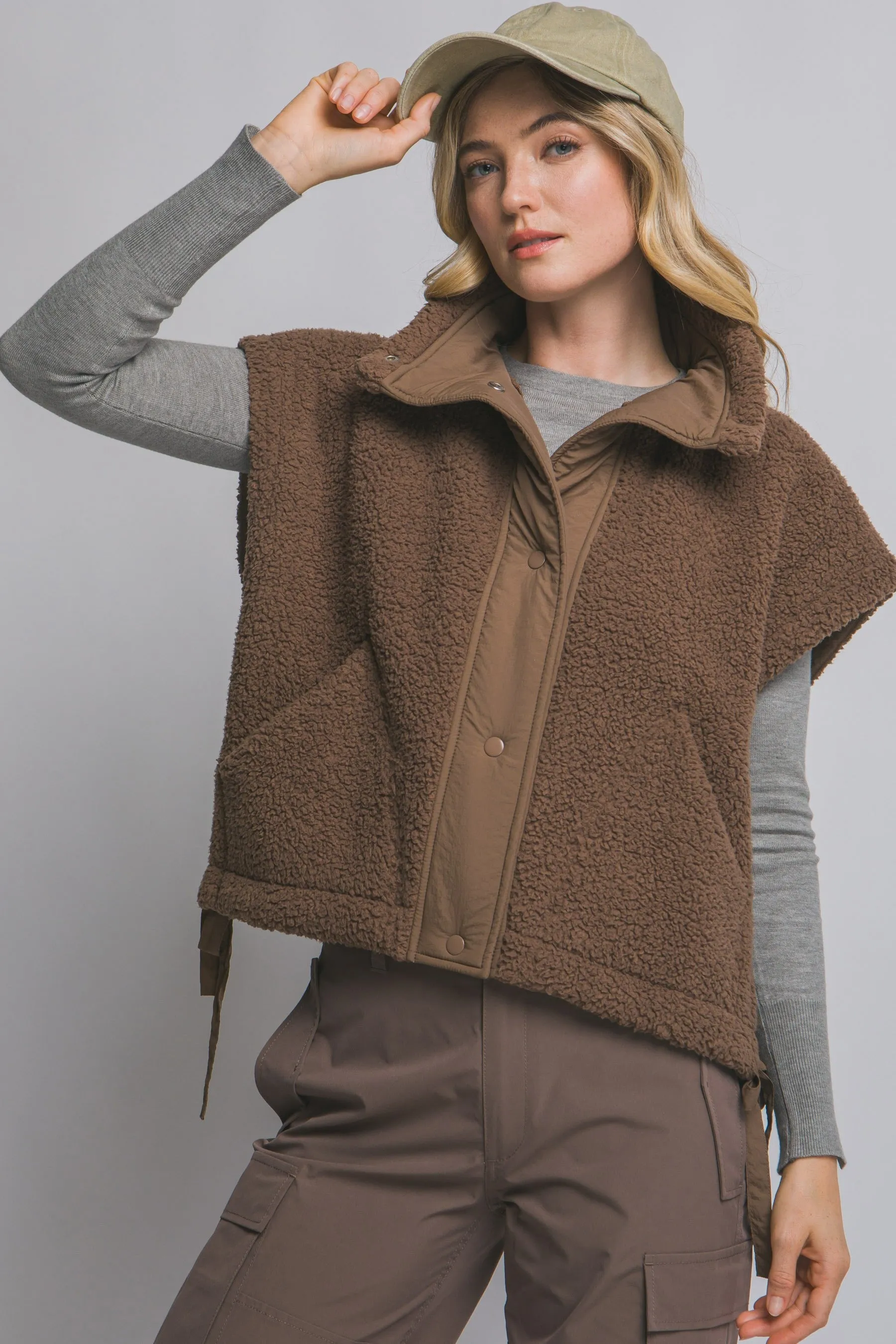 Addison Button Front Faux Fur Vest, Brown sold by North & Main Clothing Company product image thumbnail 5