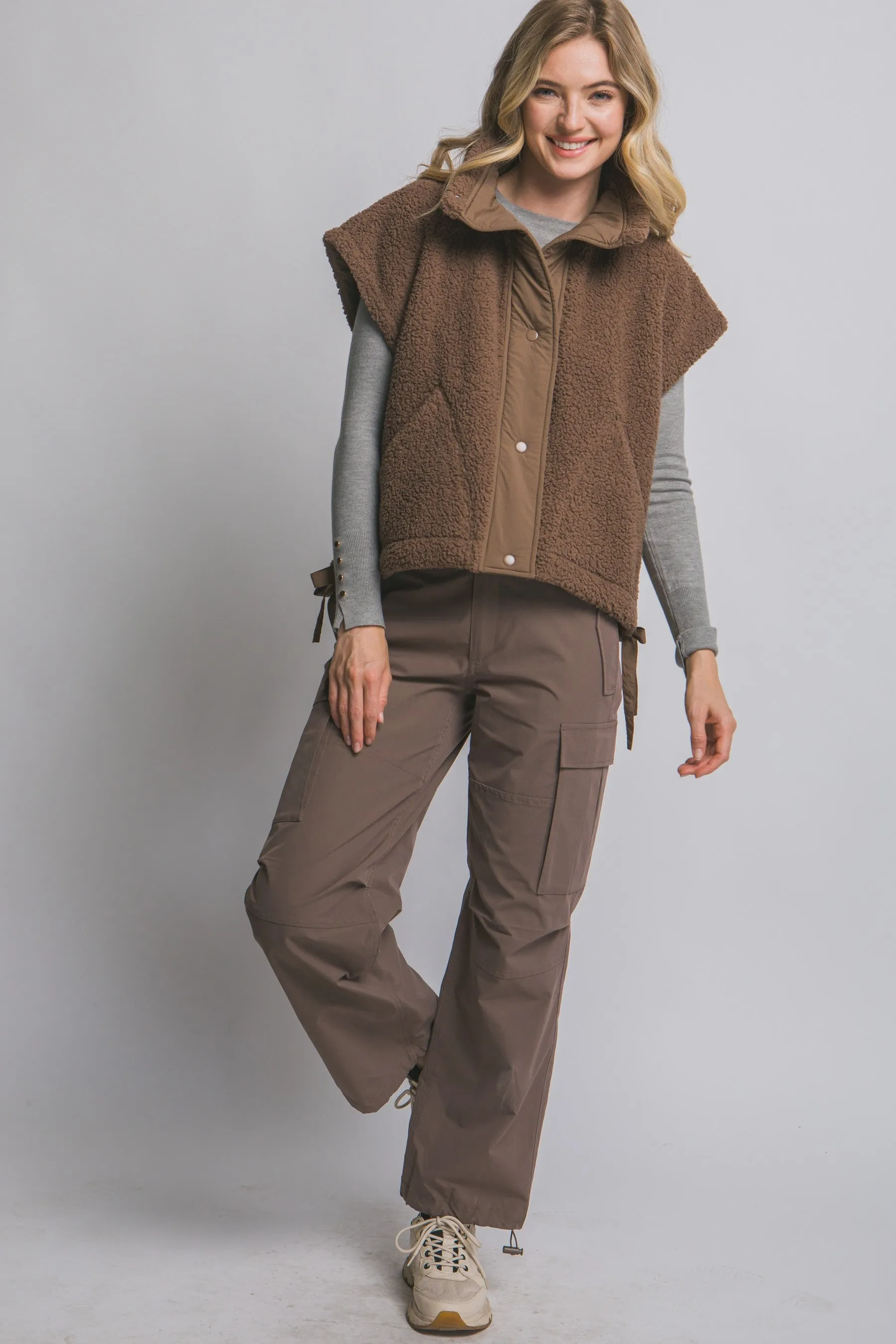 Addison Button Front Faux Fur Vest, Brown sold by North & Main Clothing Company product image thumbnail 2