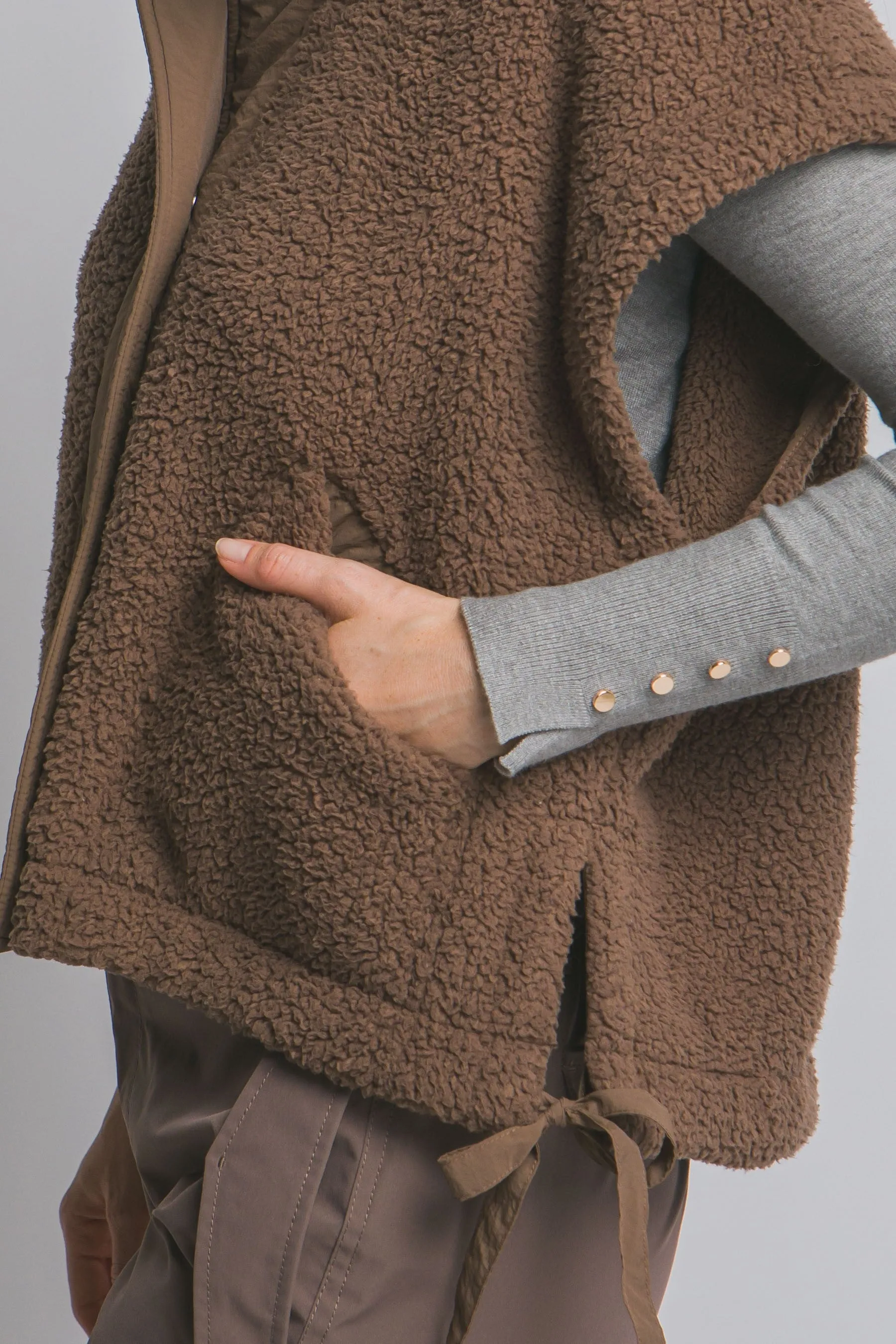 Addison Button Front Faux Fur Vest, Brown sold by North & Main Clothing Company product image thumbnail 4