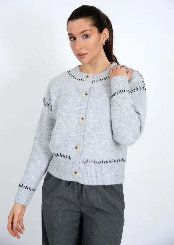 Lottie Stitch Detail Cardigan, Grey | RD Style sold by North & Main Clothing Company
