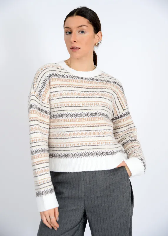 Hera Crew Neck Striped Sweater, Natural | RD Style sold by North & Main Clothing Company