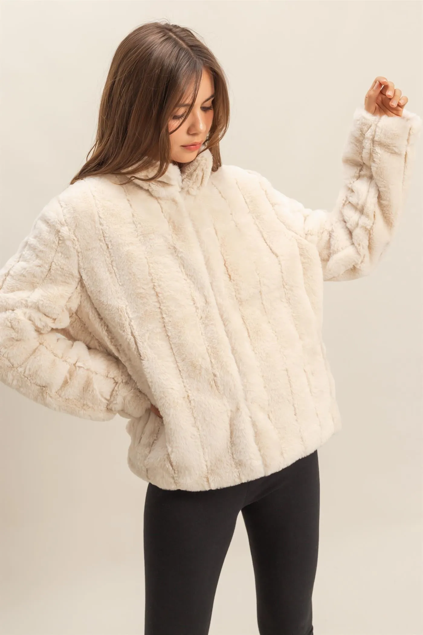 Sarah Faux Fur Jacket, Ivory sold by North & Main Clothing Company product image thumbnail 2
