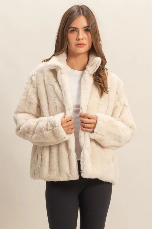 Sarah Faux Fur Jacket, Ivory sold by North & Main Clothing Company