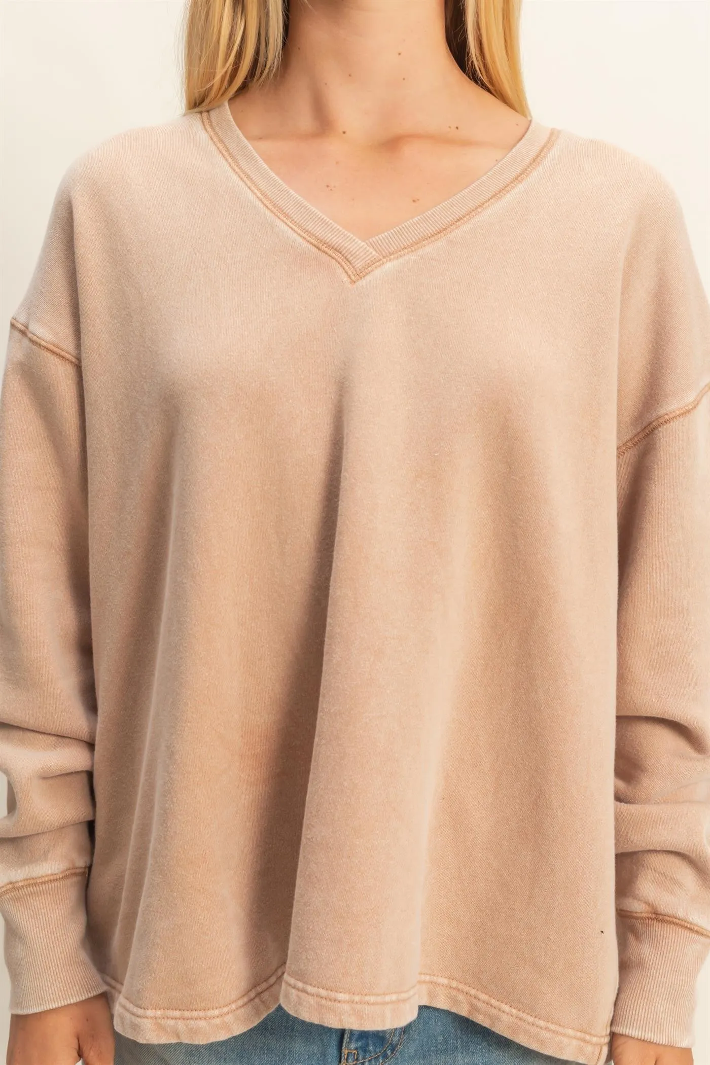 Melody Oversized V-Neck Sweatshirt, Dark Taupe sold by North & Main Clothing Company product image thumbnail 3