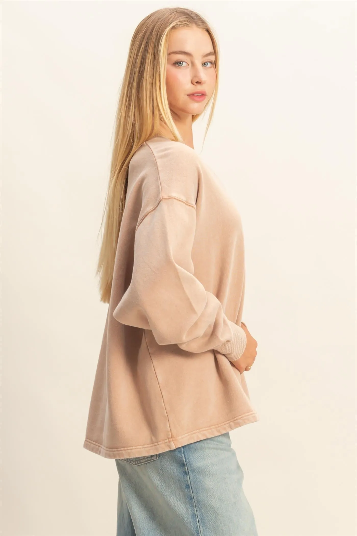 Melody Oversized V-Neck Sweatshirt, Dark Taupe sold by North & Main Clothing Company product image thumbnail 4