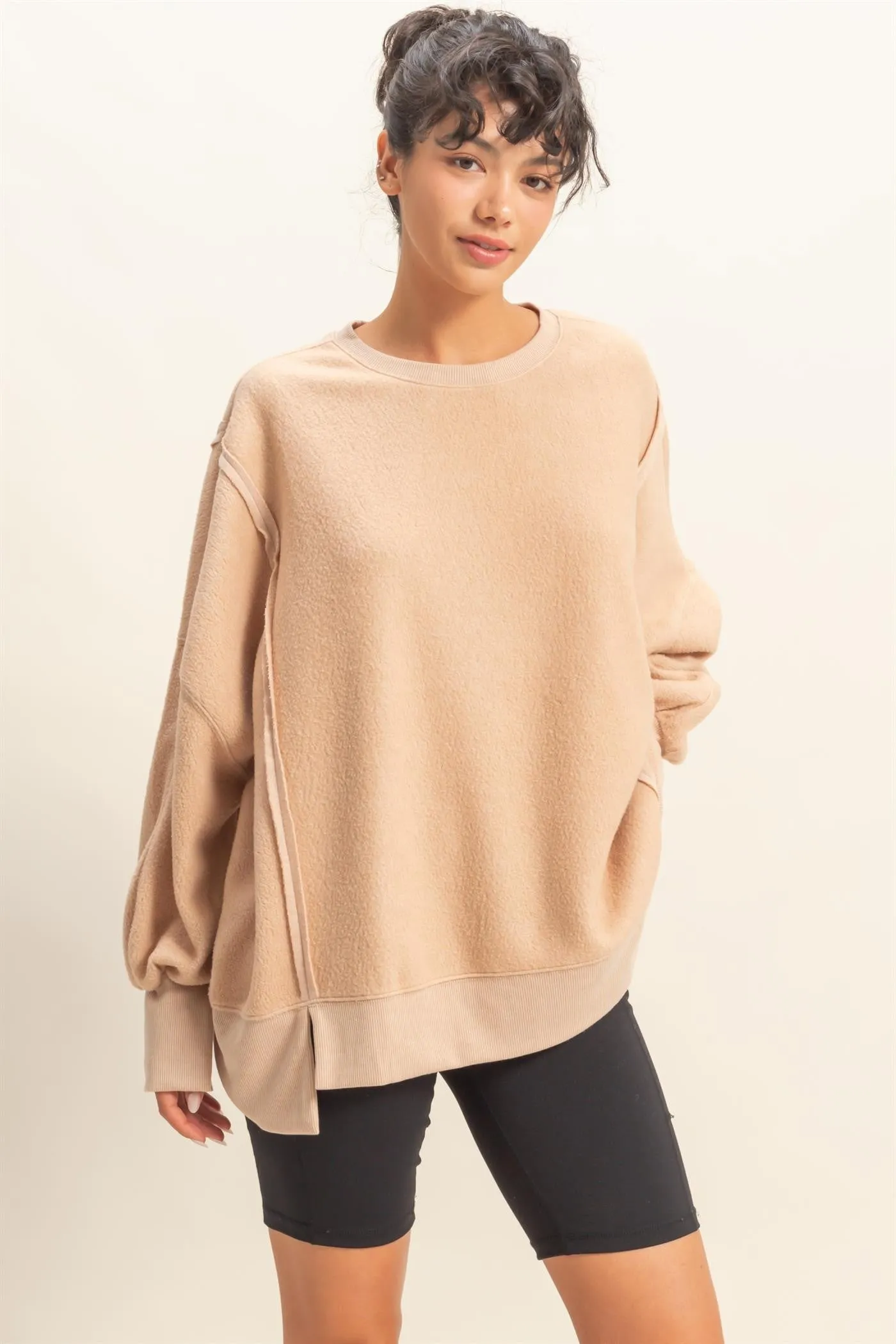 Millie Oversized Crewneck Sweatshirt, Dark Taupe sold by North & Main Clothing Company