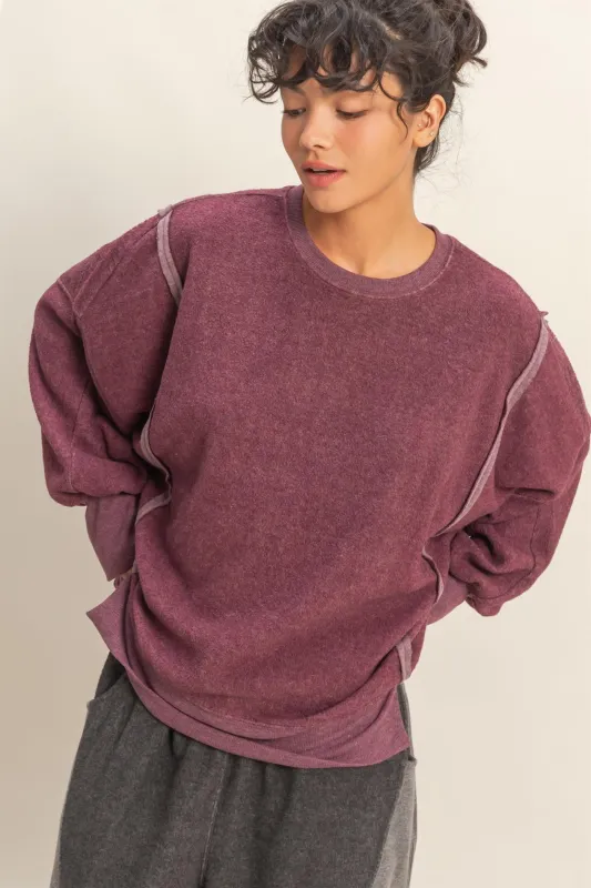 Millie Oversized Crewneck Sweatshirt, Dark Cherry sold by North & Main Clothing Company