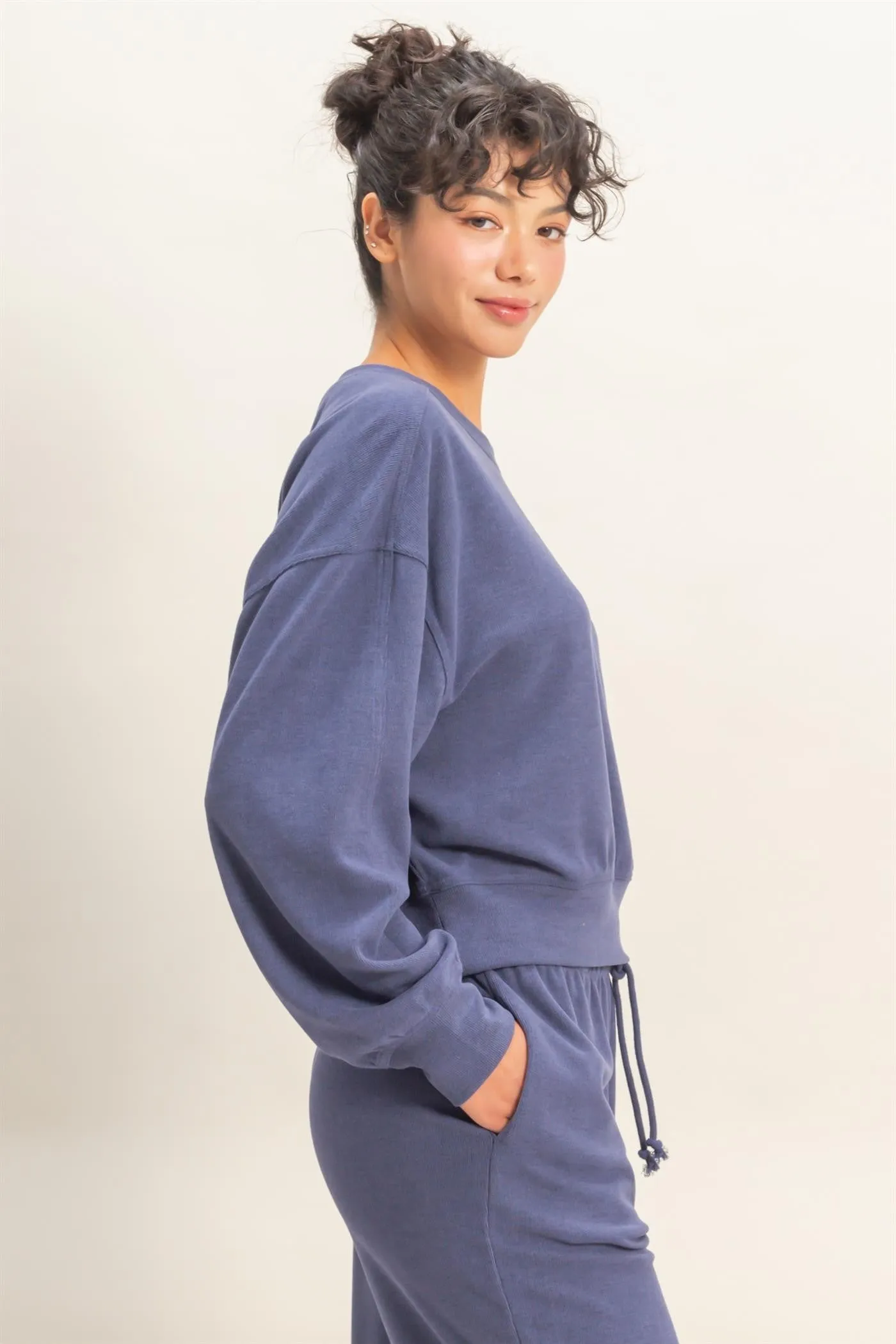 Kinsley Soft Ribbed Sweatshirt, Dusty Indigo sold by North & Main Clothing Company product image thumbnail 4